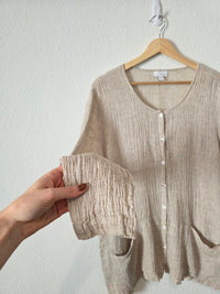 Neutral Textured Linen Button Up (XL)