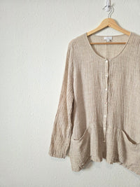 Neutral Textured Linen Button Up (XL)