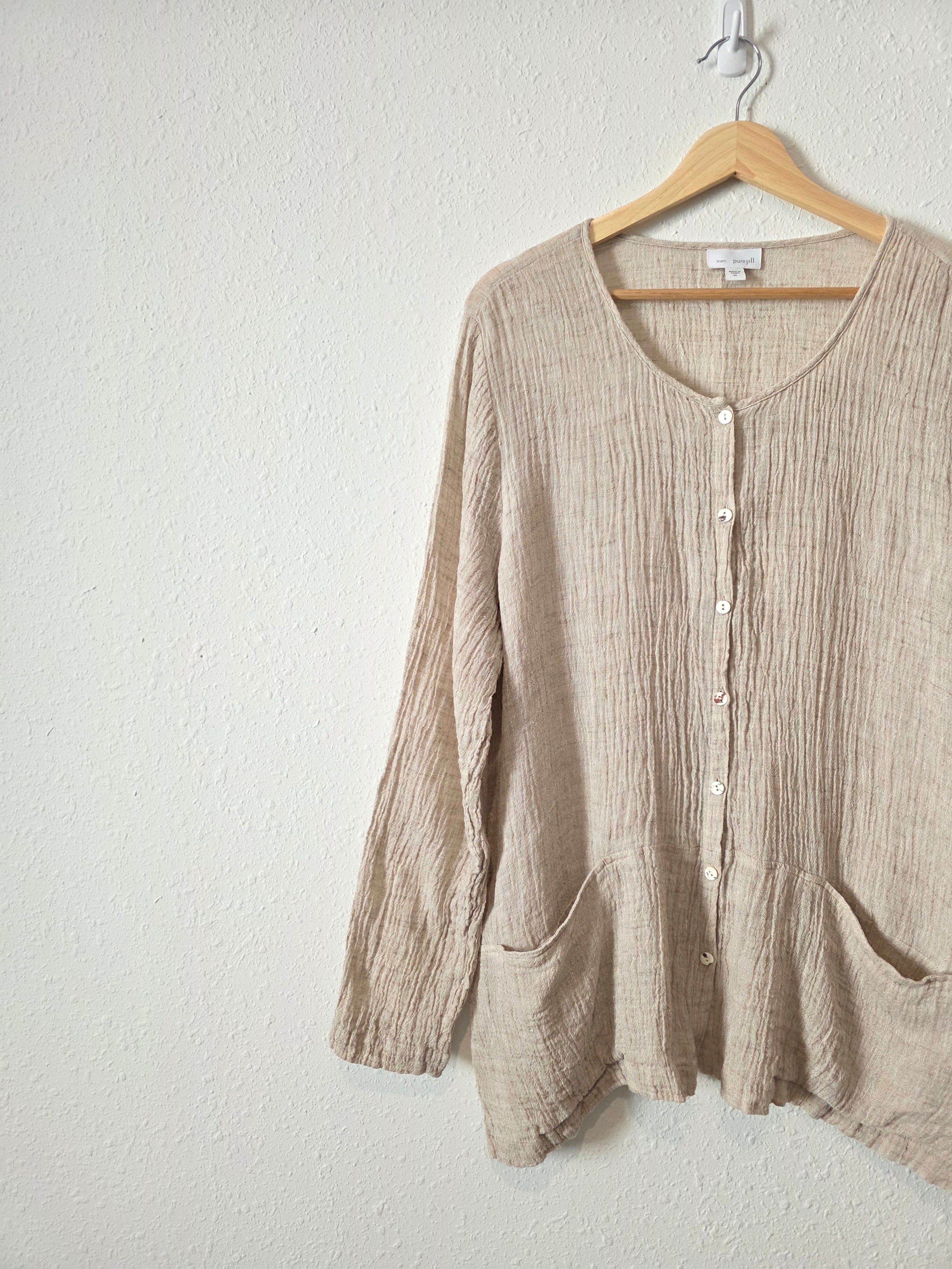 Neutral Textured Linen Button Up (XL)