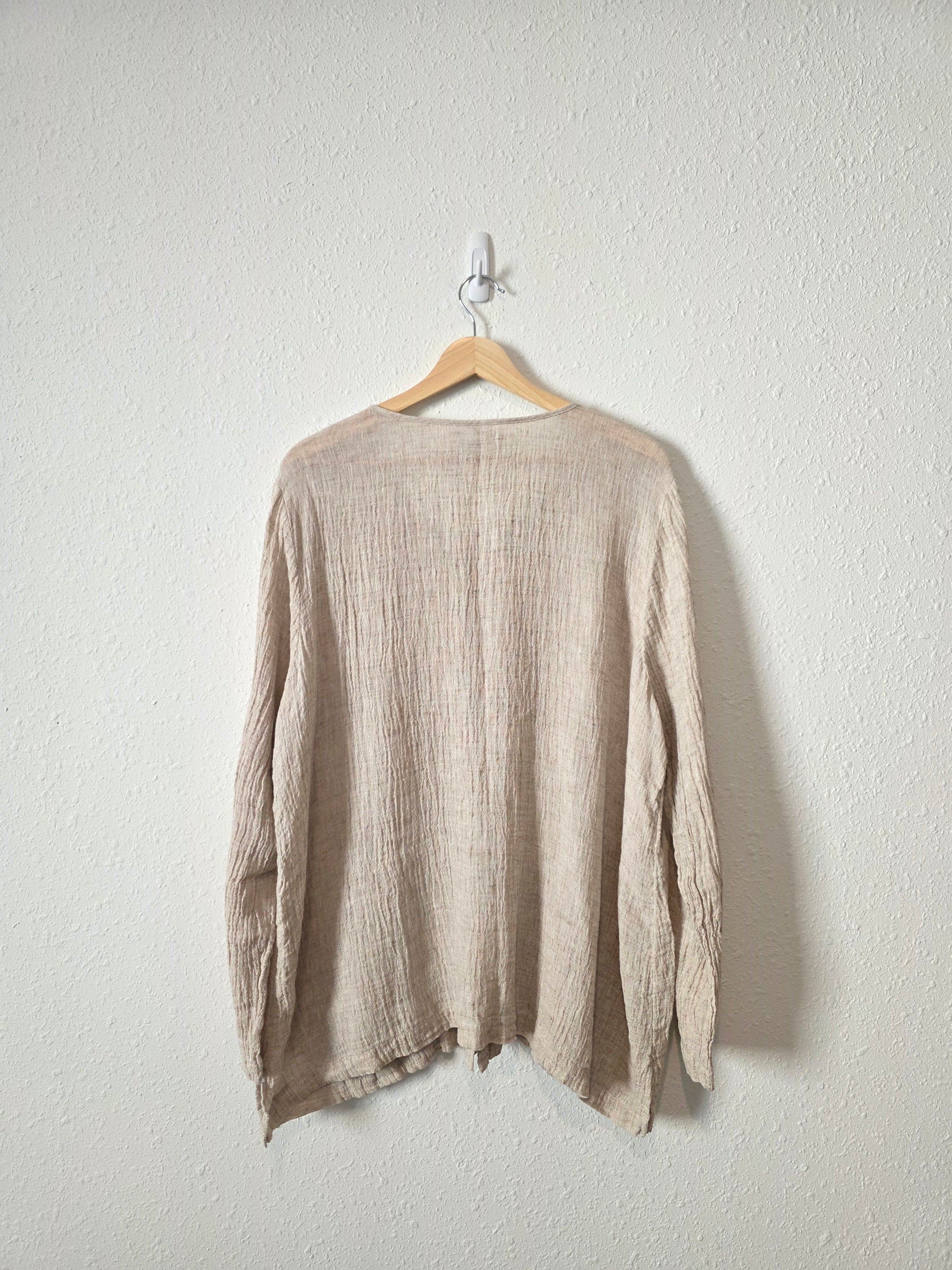 Neutral Textured Linen Button Up (XL)