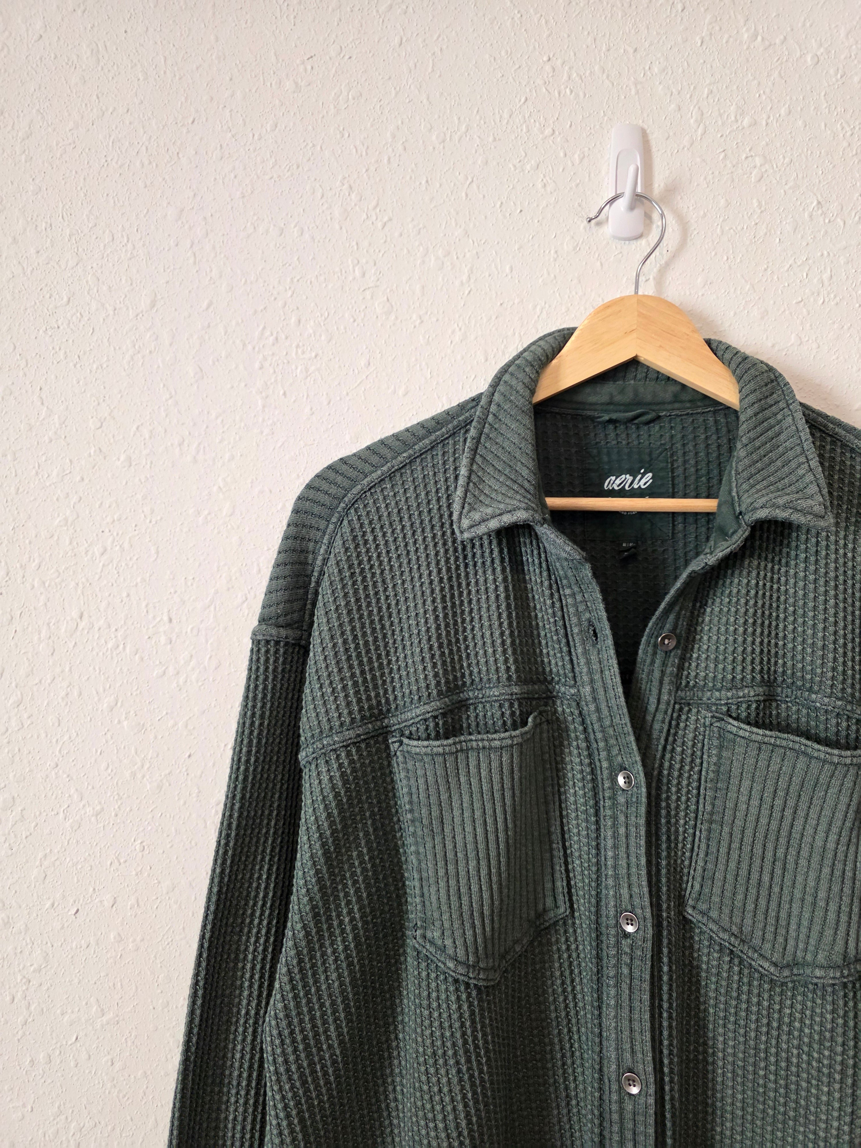 Aerie Green Waffle Shirt Jacket (M)