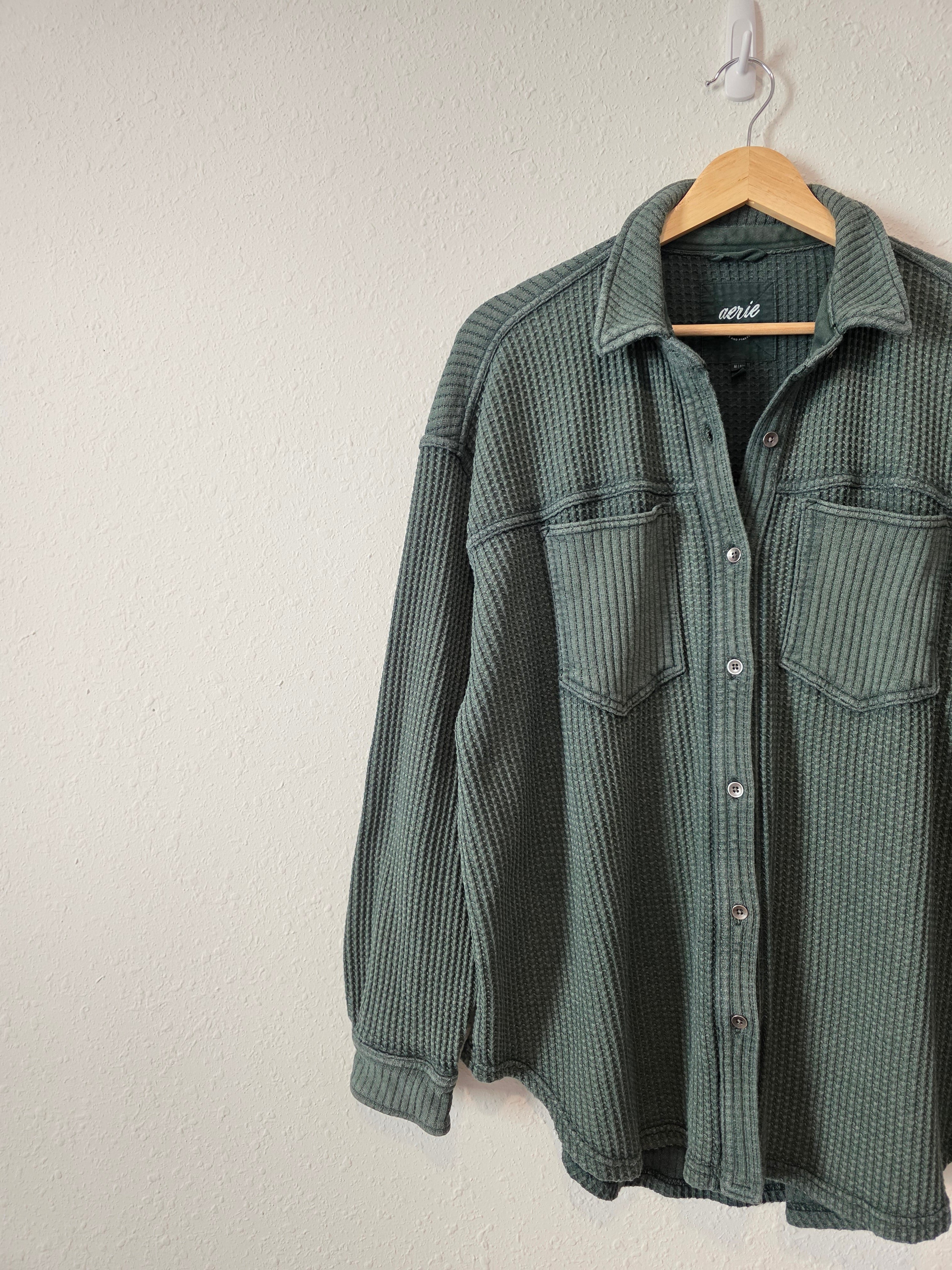 Aerie Green Waffle Shirt Jacket (M)