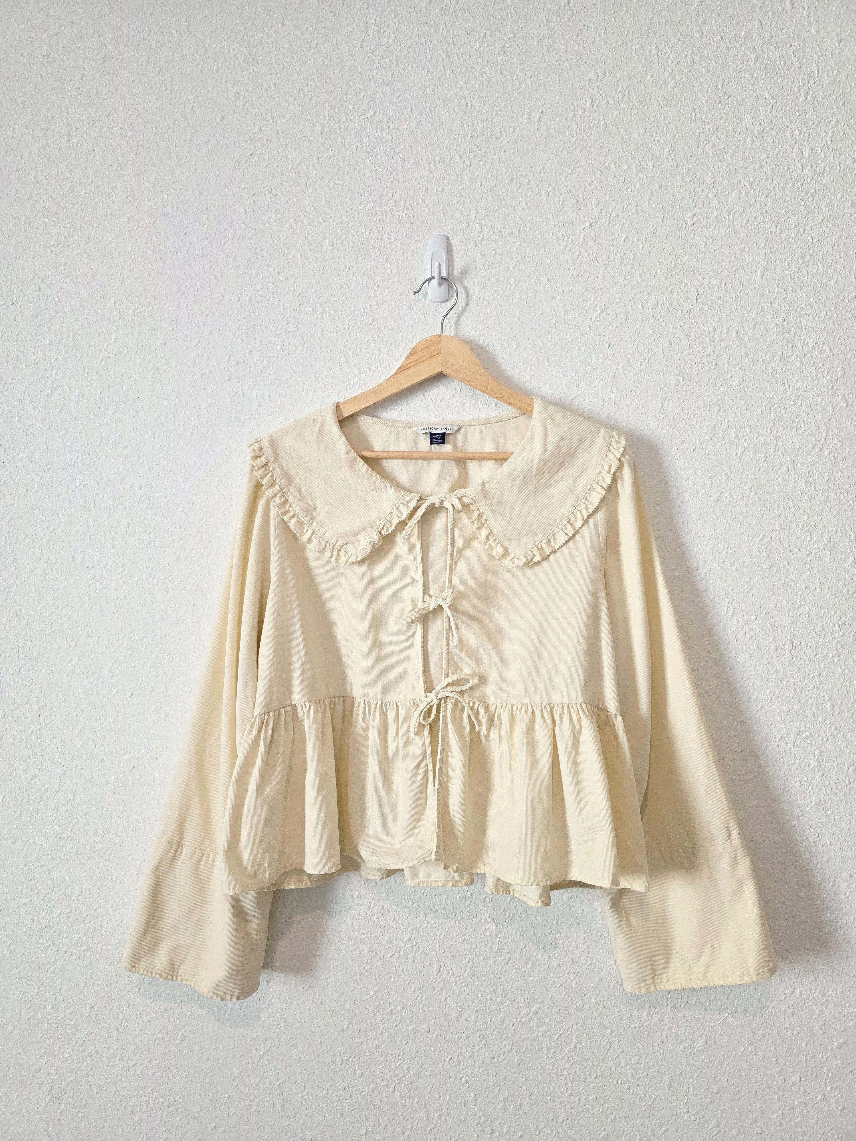Cream Corduroy Tie Front Blouse (M)
