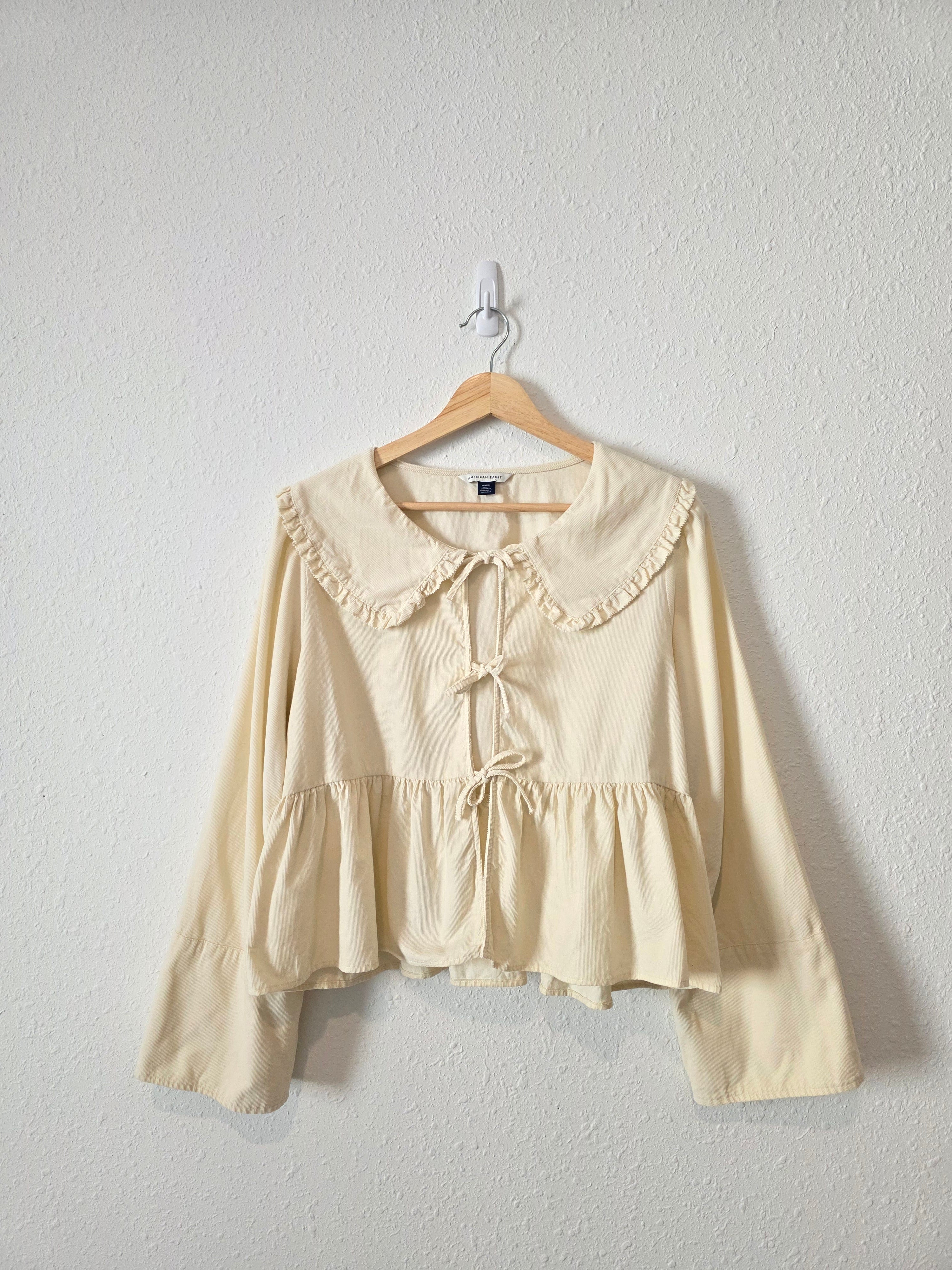 Cream Corduroy Tie Front Blouse (M)