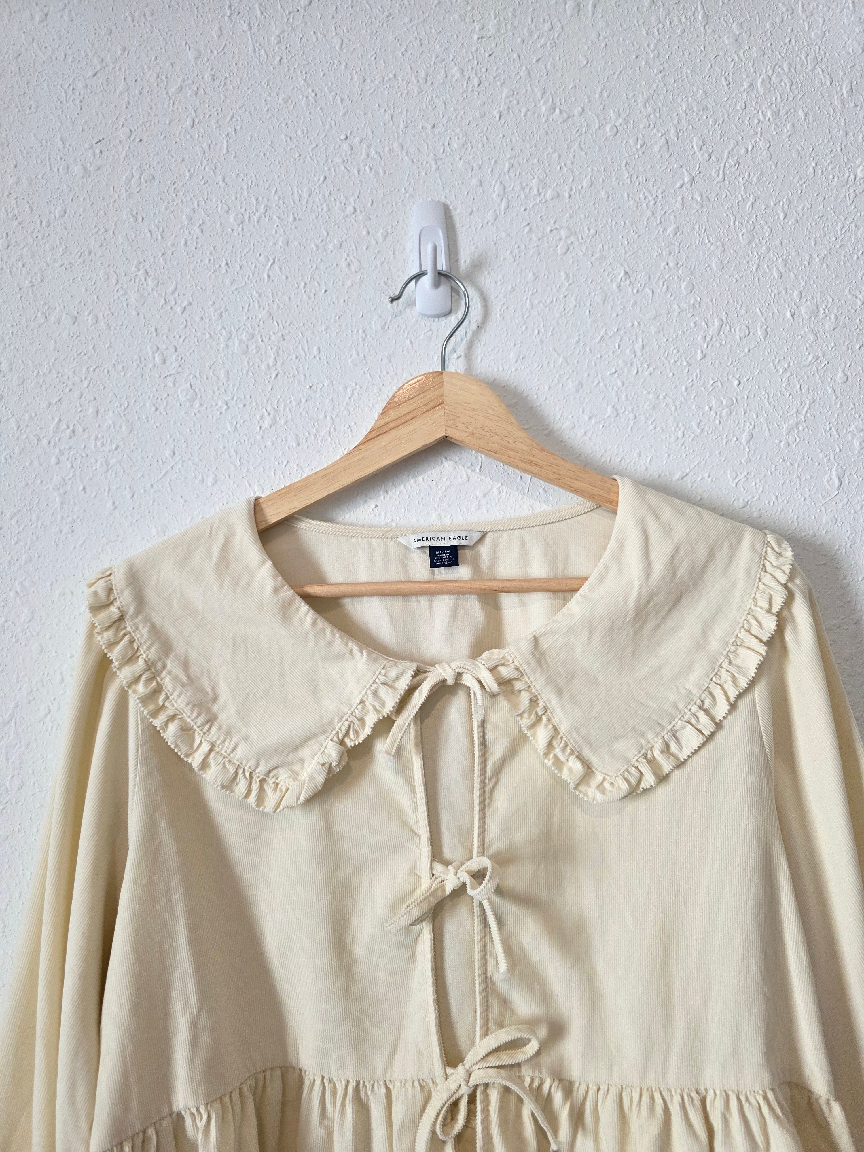 Cream Corduroy Tie Front Blouse (M)