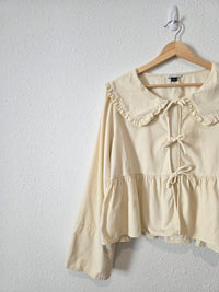 Cream Corduroy Tie Front Blouse (M)