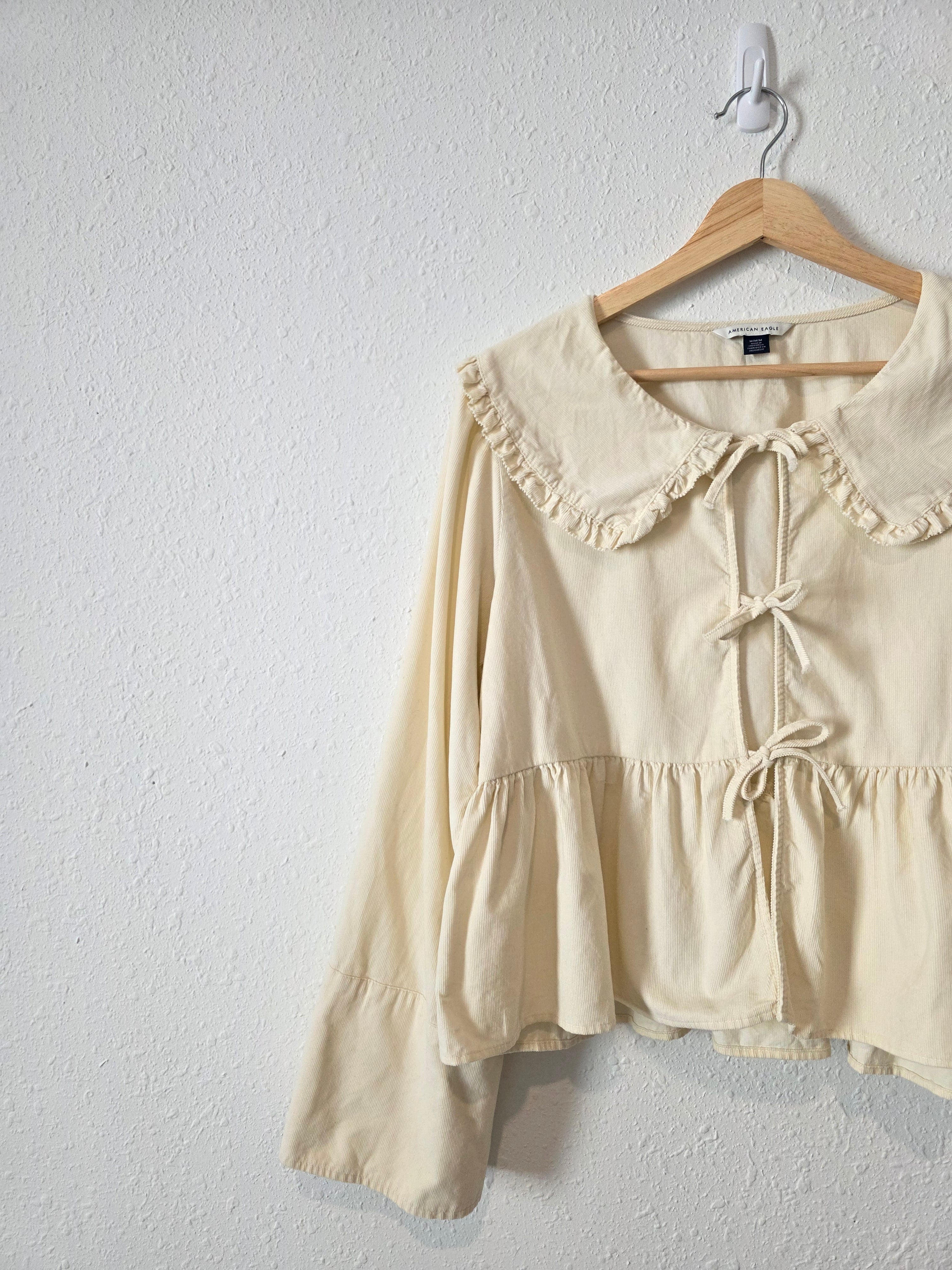 Cream Corduroy Tie Front Blouse (M)