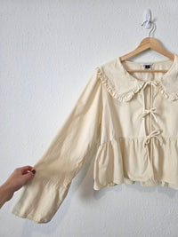 Cream Corduroy Tie Front Blouse (M)