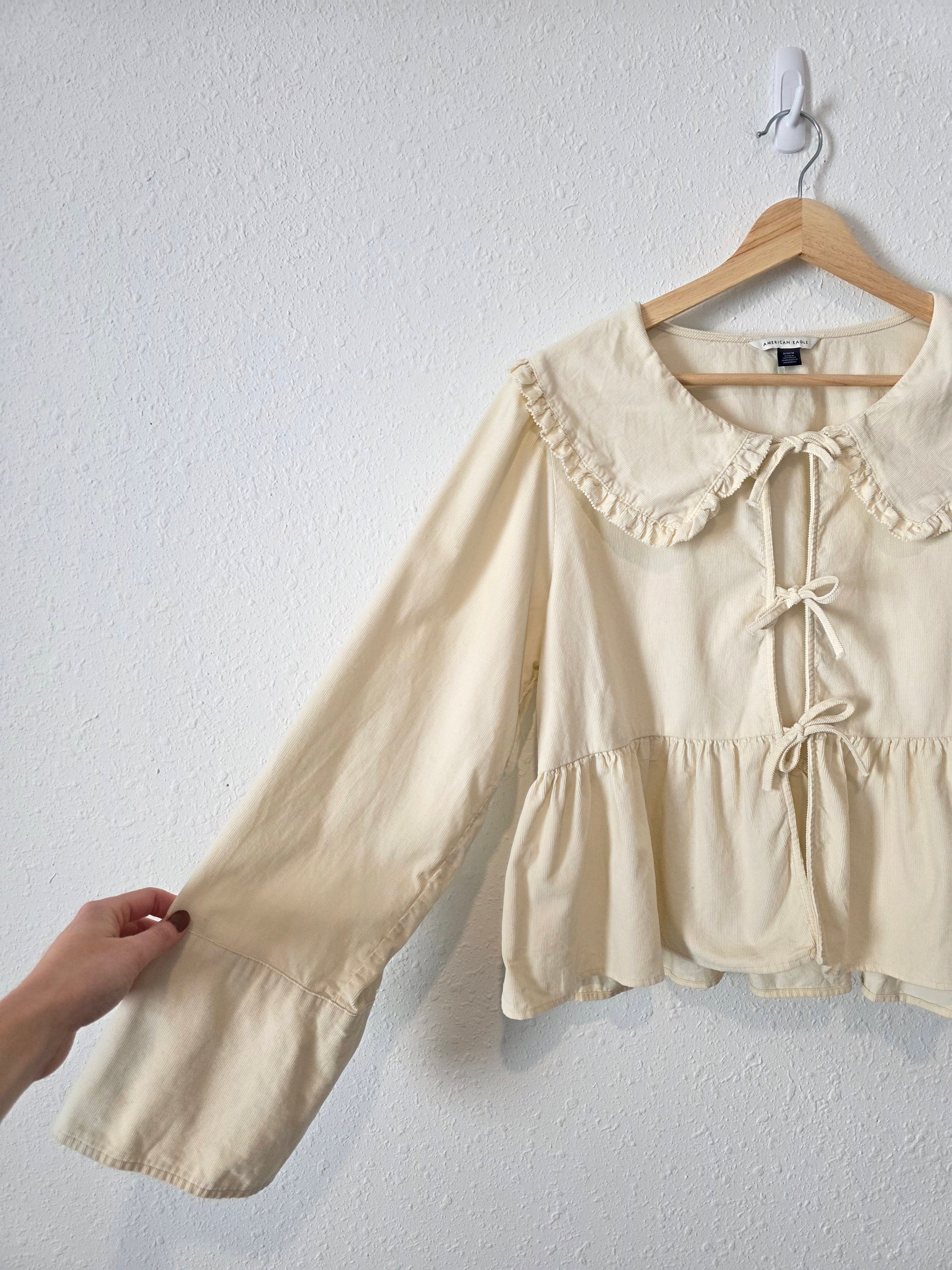 Cream Corduroy Tie Front Blouse (M)