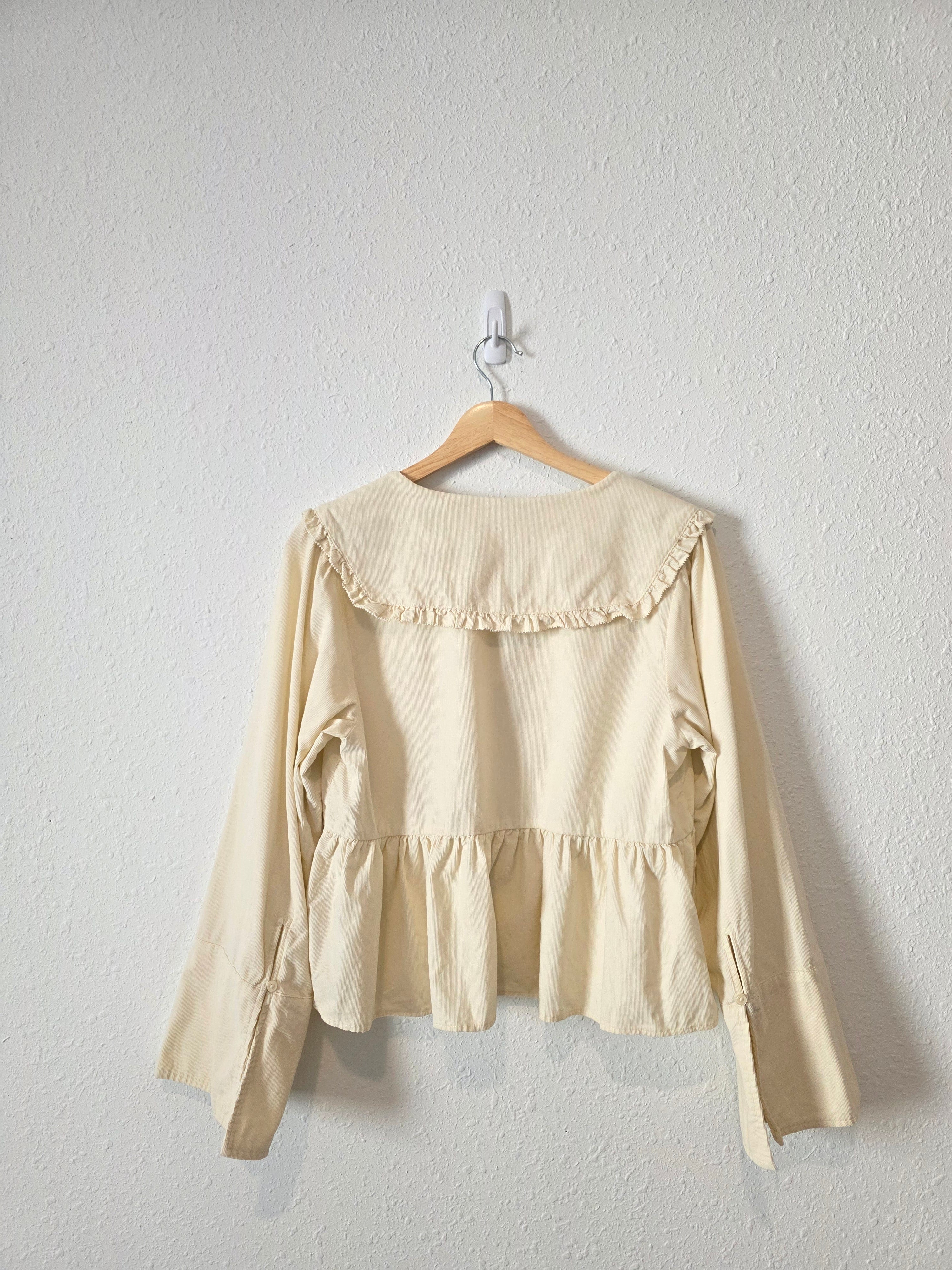 Cream Corduroy Tie Front Blouse (M)