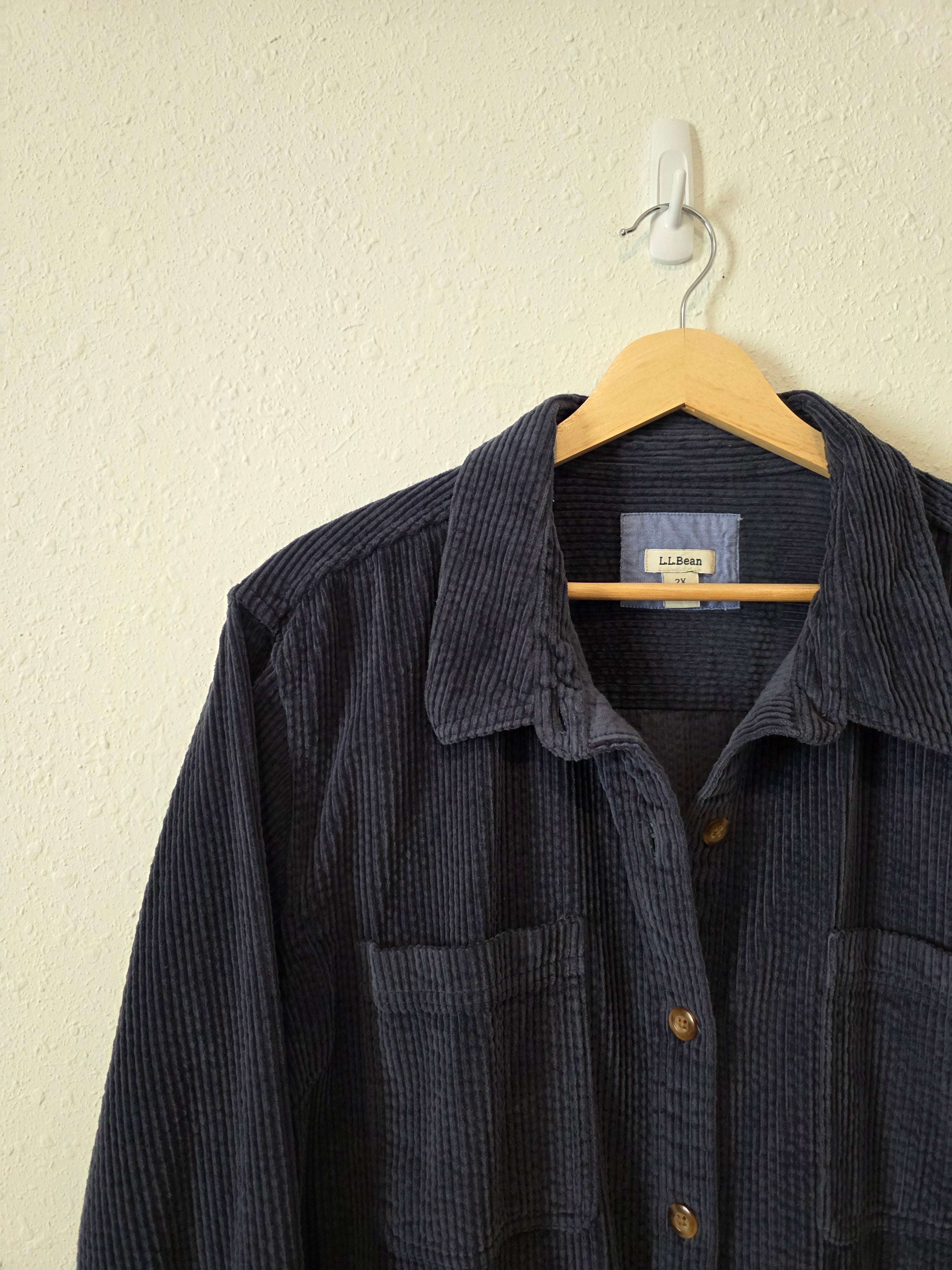 LL Bean Navy Corduroy Button Up (2X)