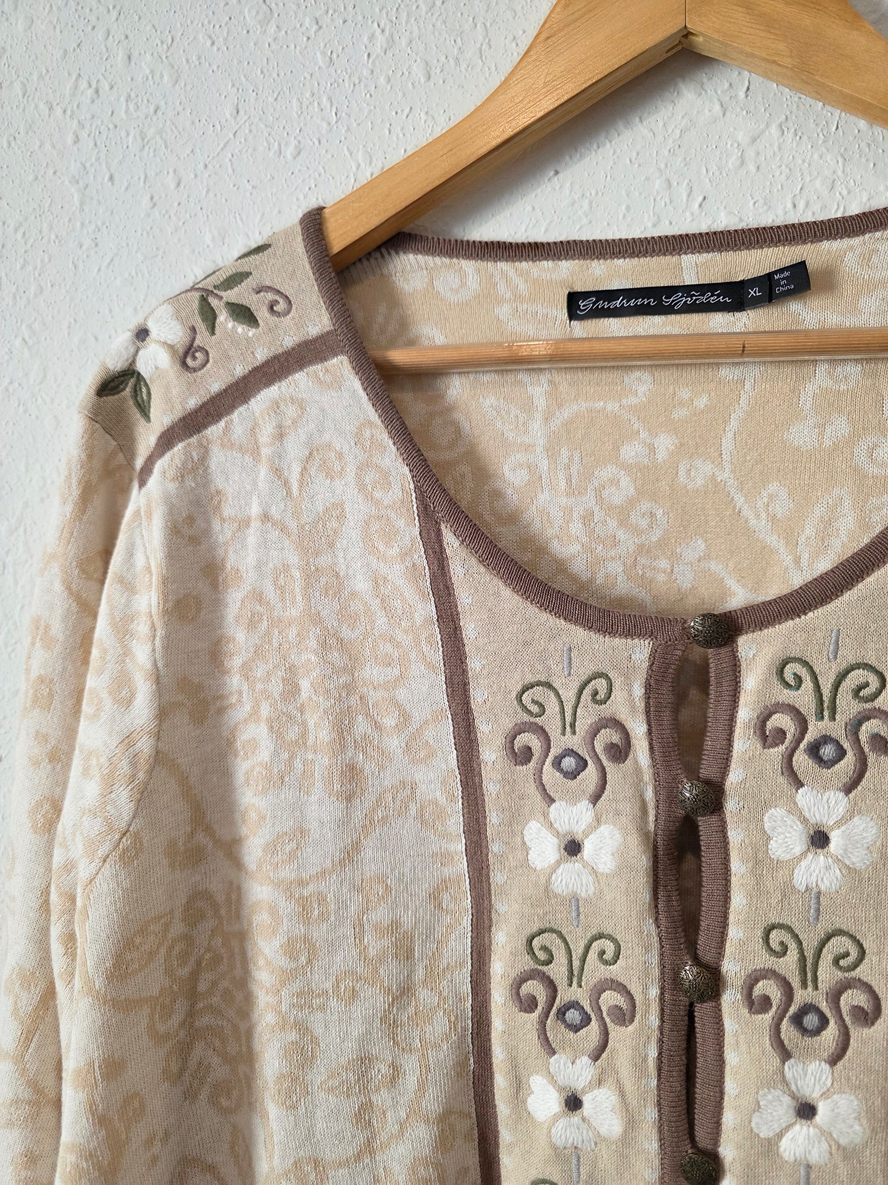 Gudrun Sjoden Floral Embroidered Cardigan (XL)
