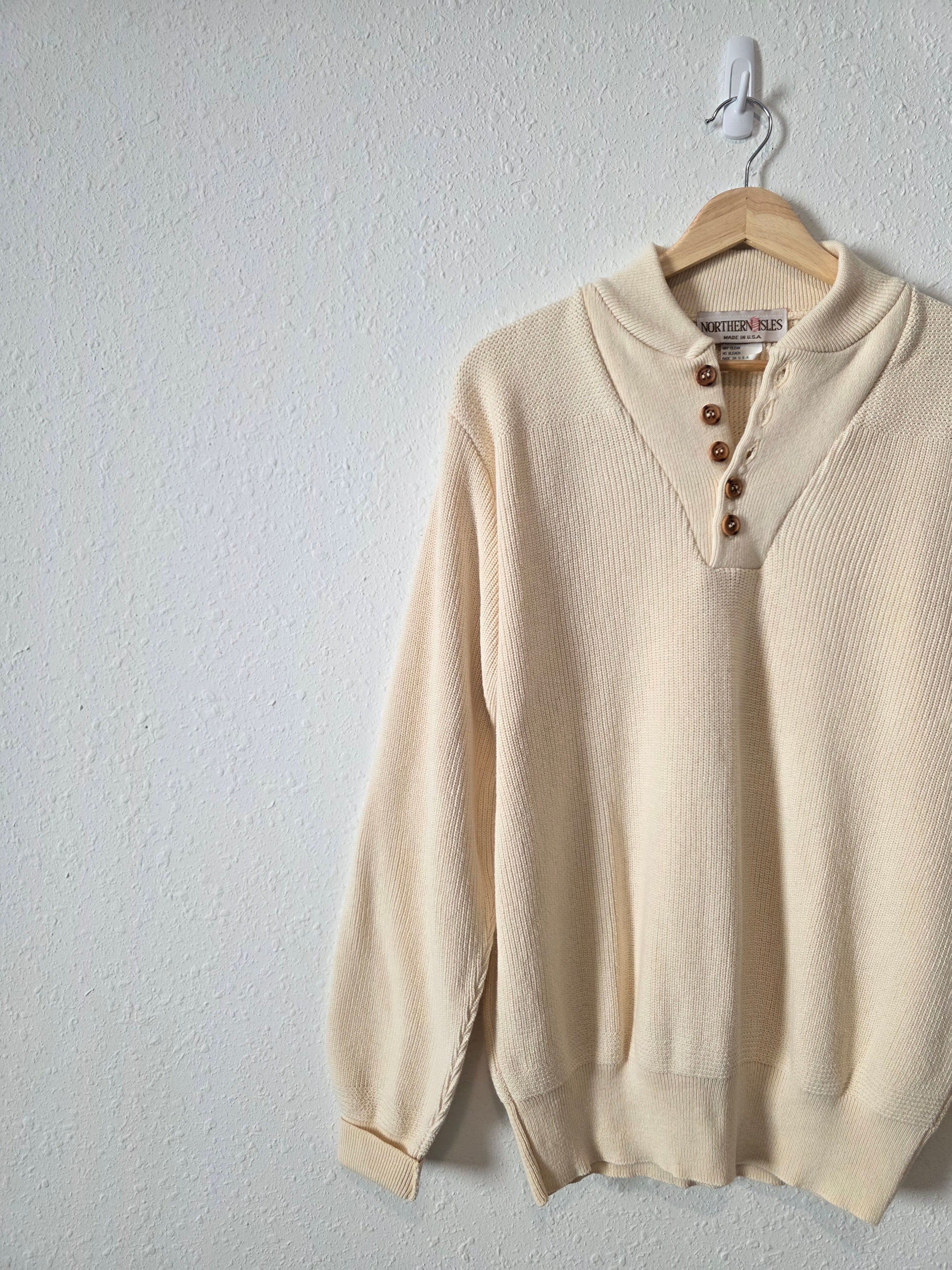 Vintage Cotton Henley Sweater (L)