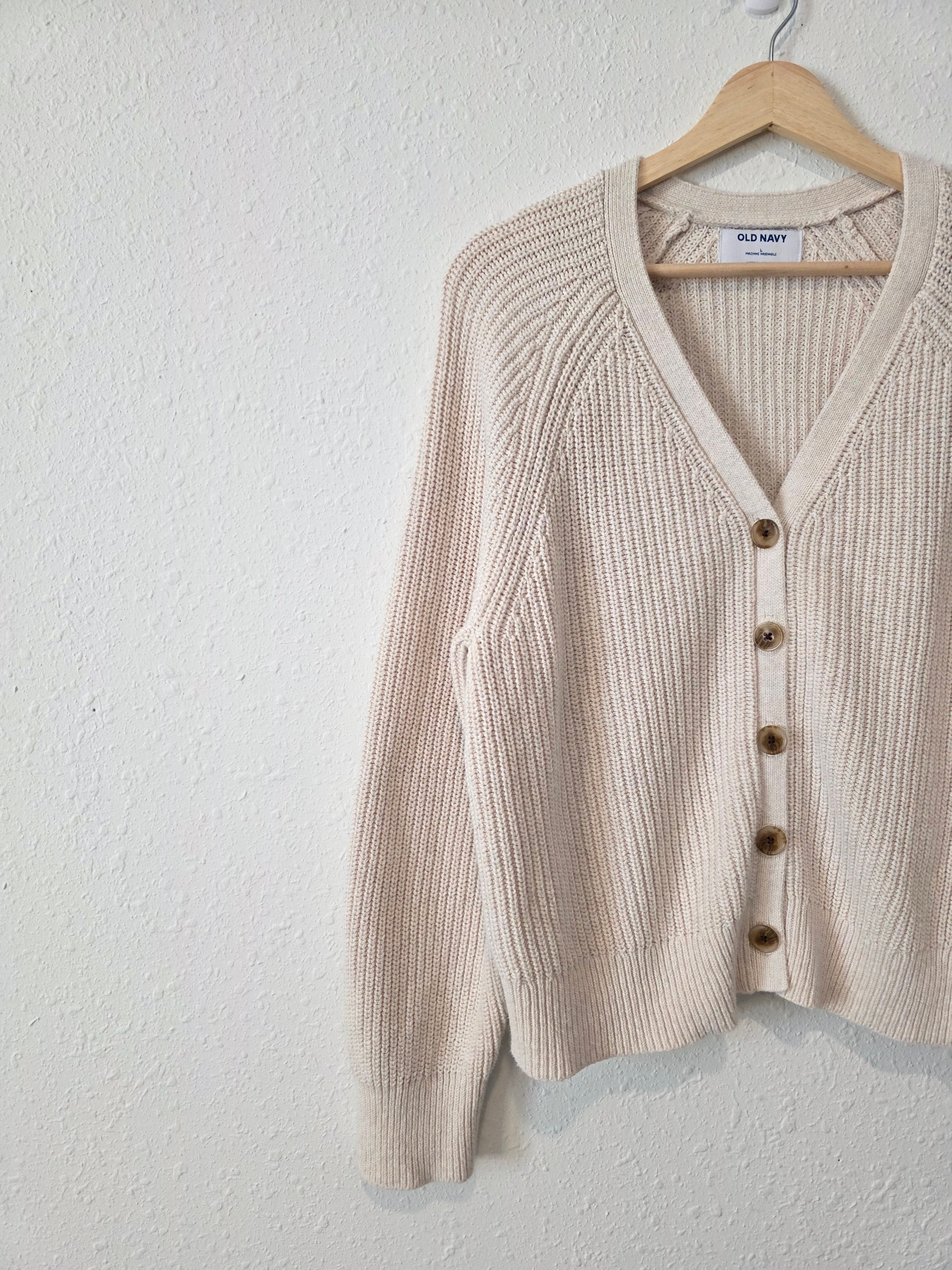 Neutral Cotton Ribbed Cardigan (L)