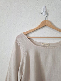 Square Neck Puff Sleeve Linen Top (M)