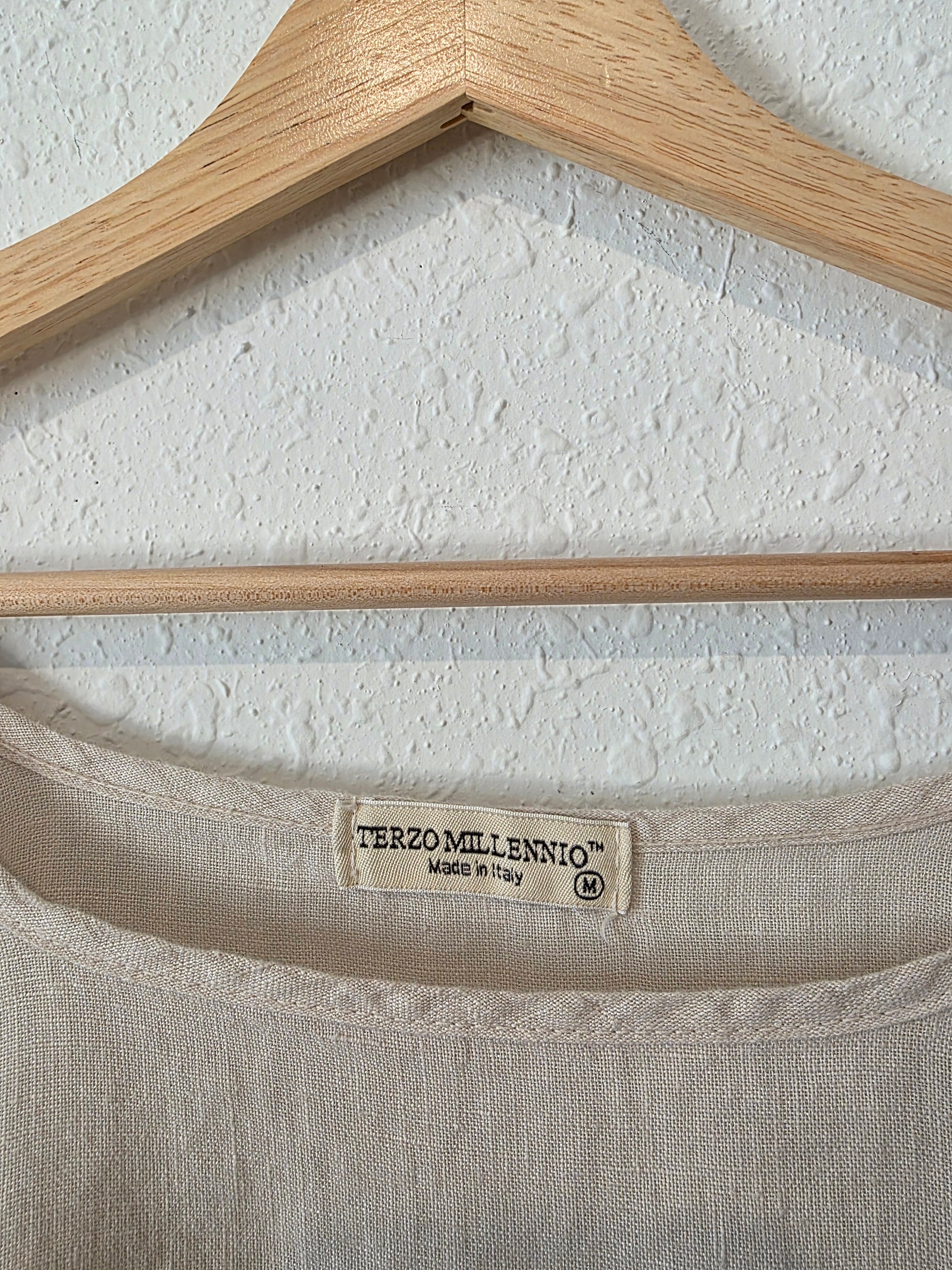 Square Neck Puff Sleeve Linen Top (M)