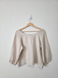 Square Neck Puff Sleeve Linen Top (M)
