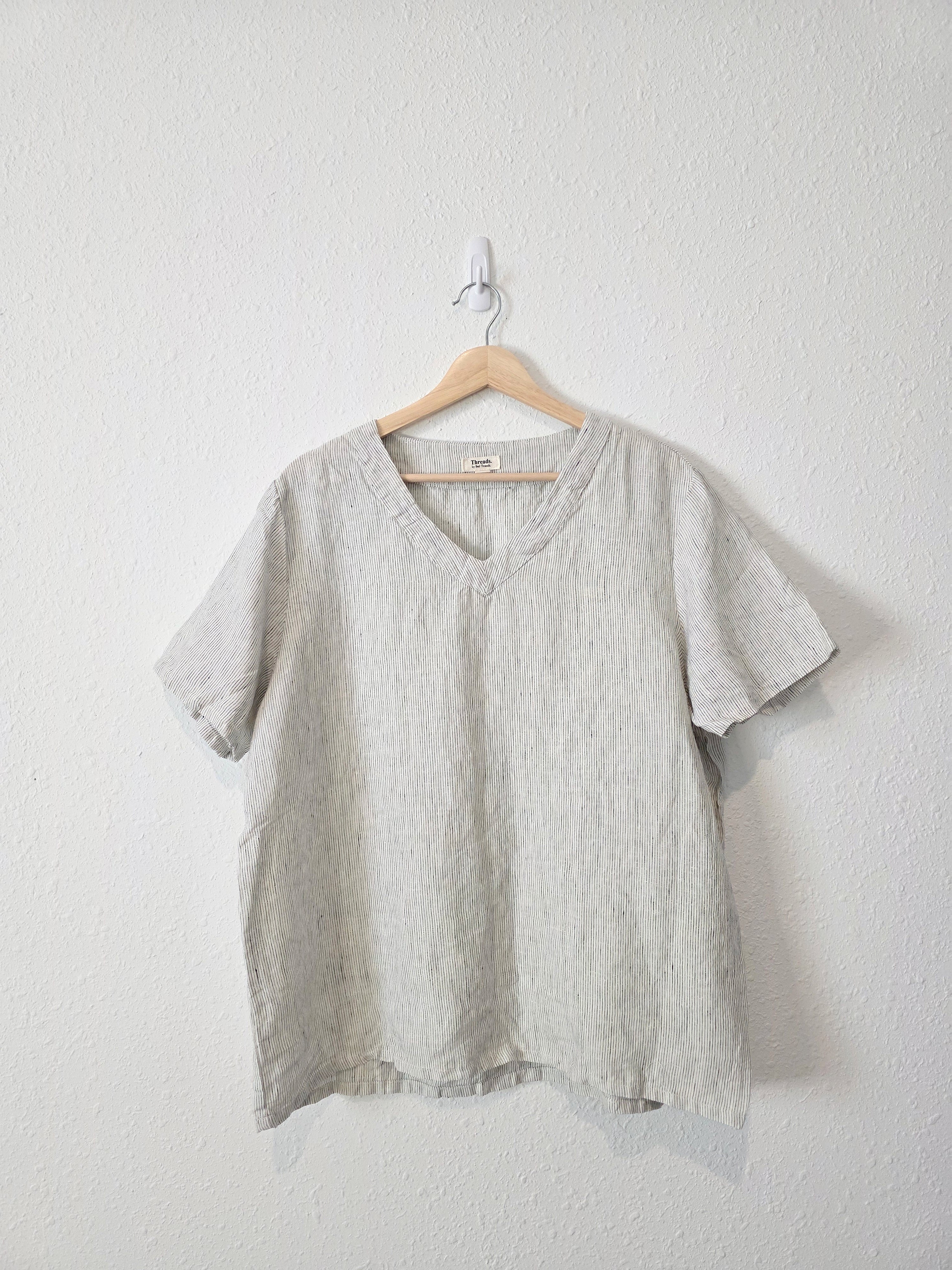 Threads Boxy Linen Pinstripe Top (L)
