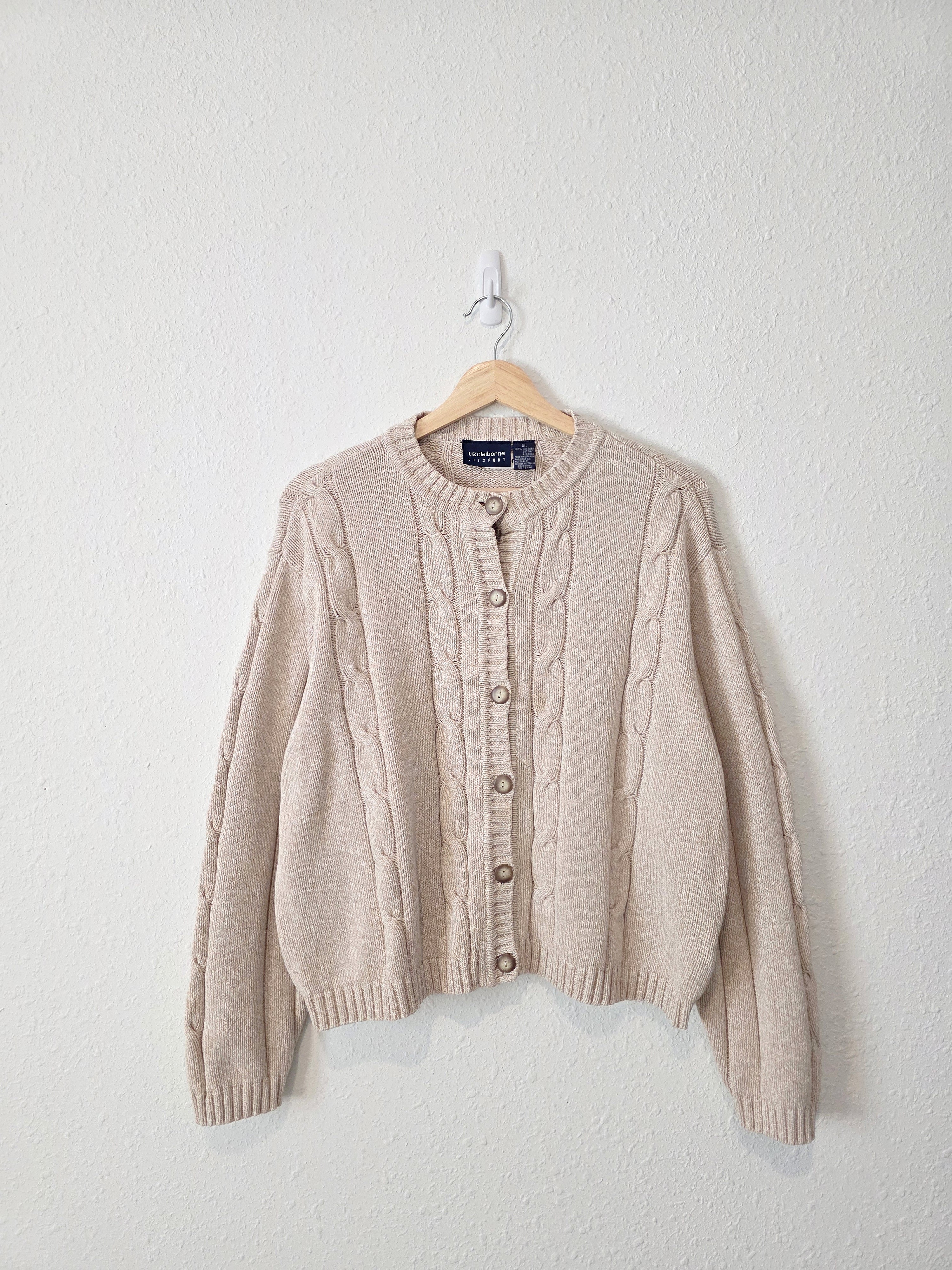 Vintage Cotton Cable Knit Cardigan (XL)