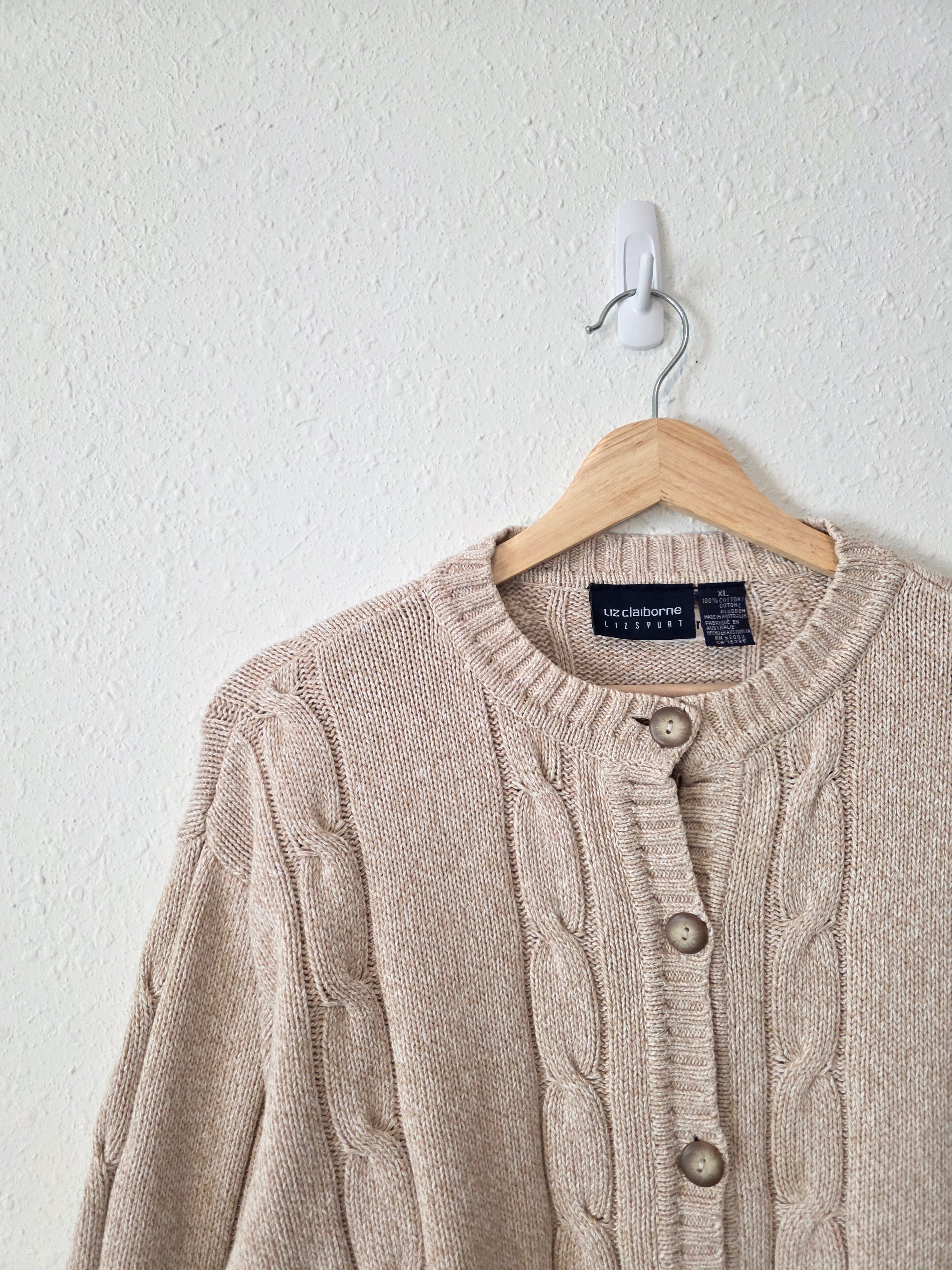 Vintage Cotton Cable Knit Cardigan (XL)