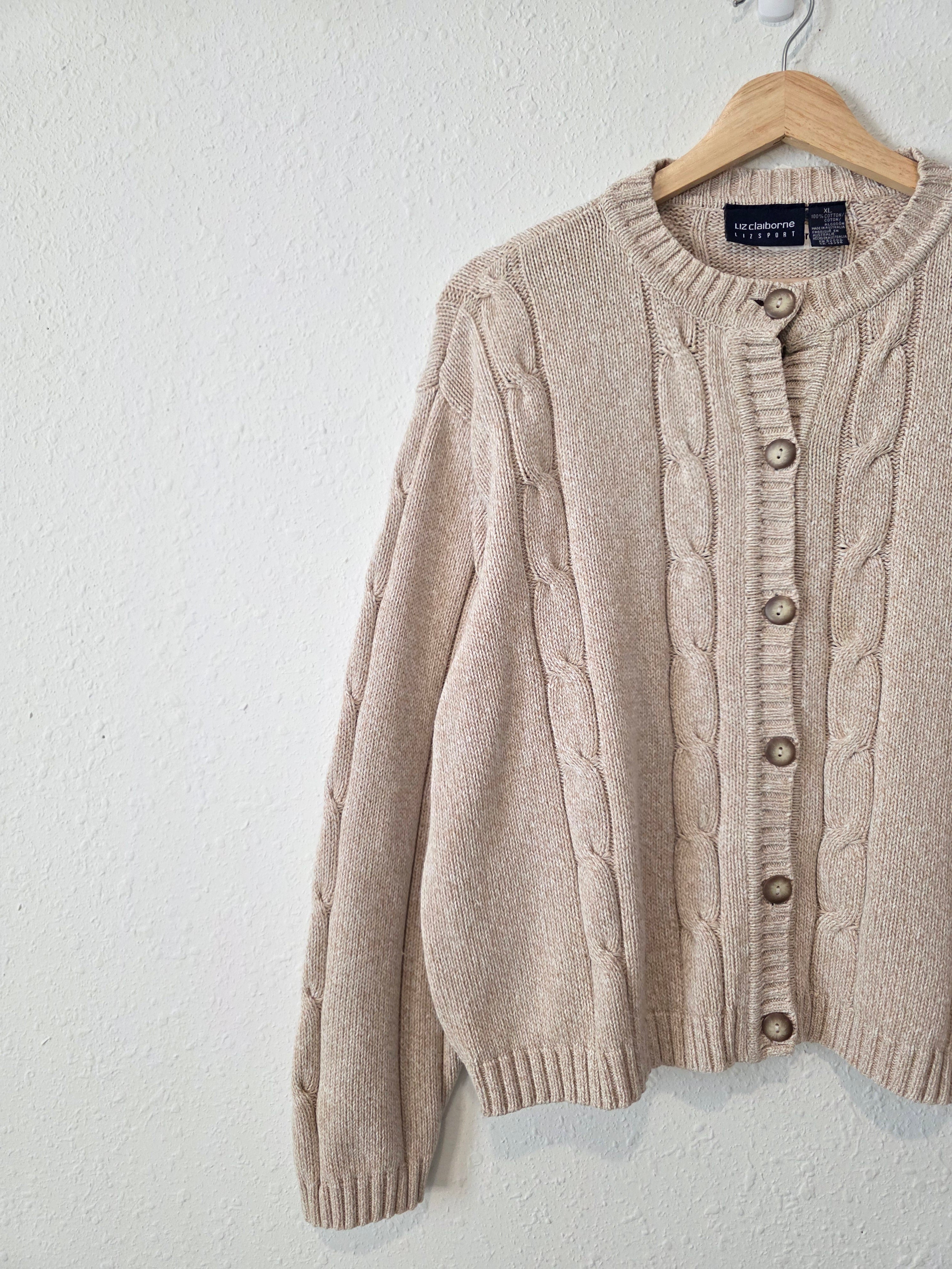 Vintage Cotton Cable Knit Cardigan (XL)