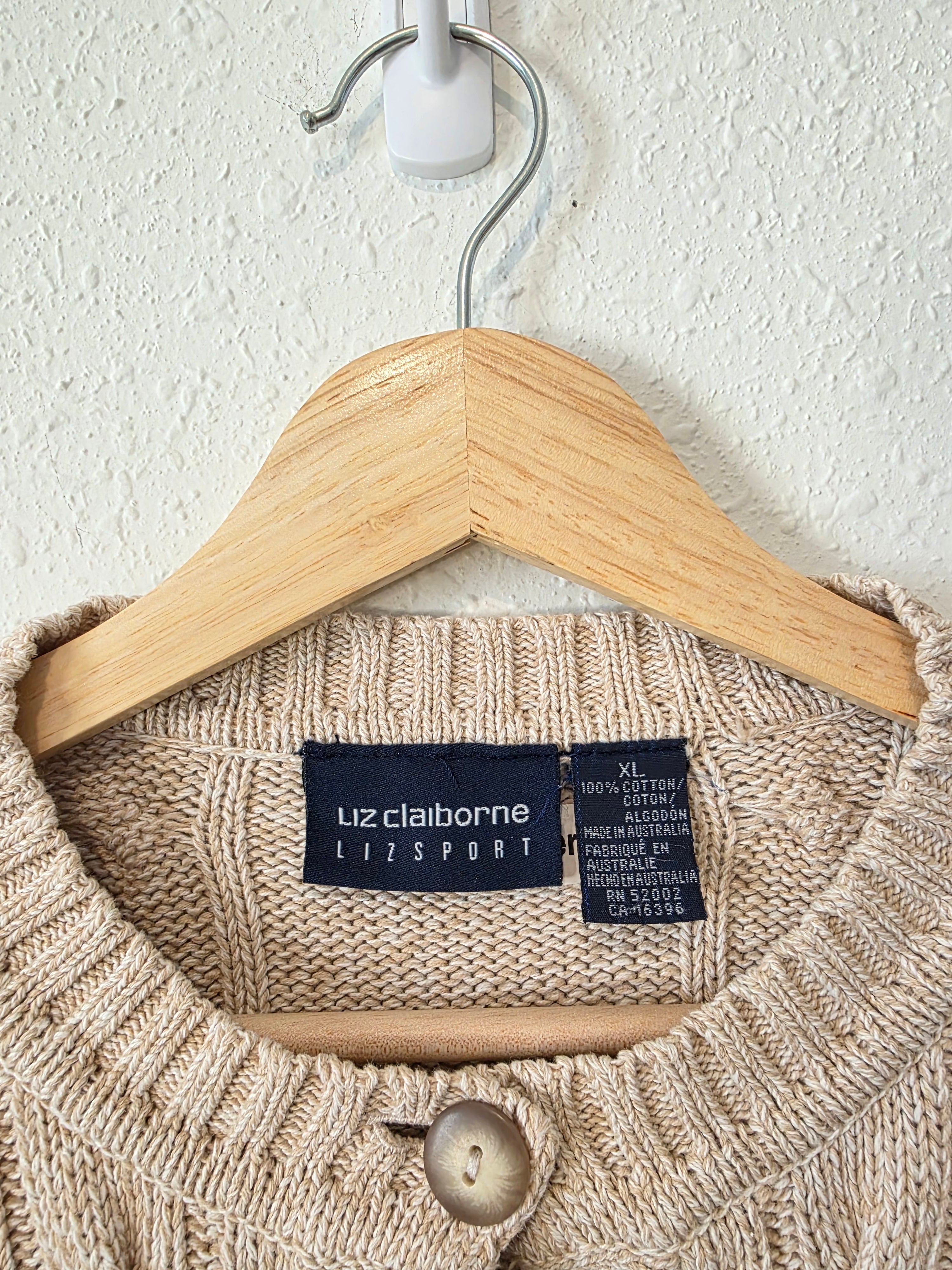 Vintage Cotton Cable Knit Cardigan (XL)