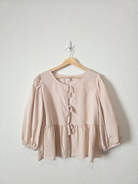 Striped Tie Front Babydoll Top (L)