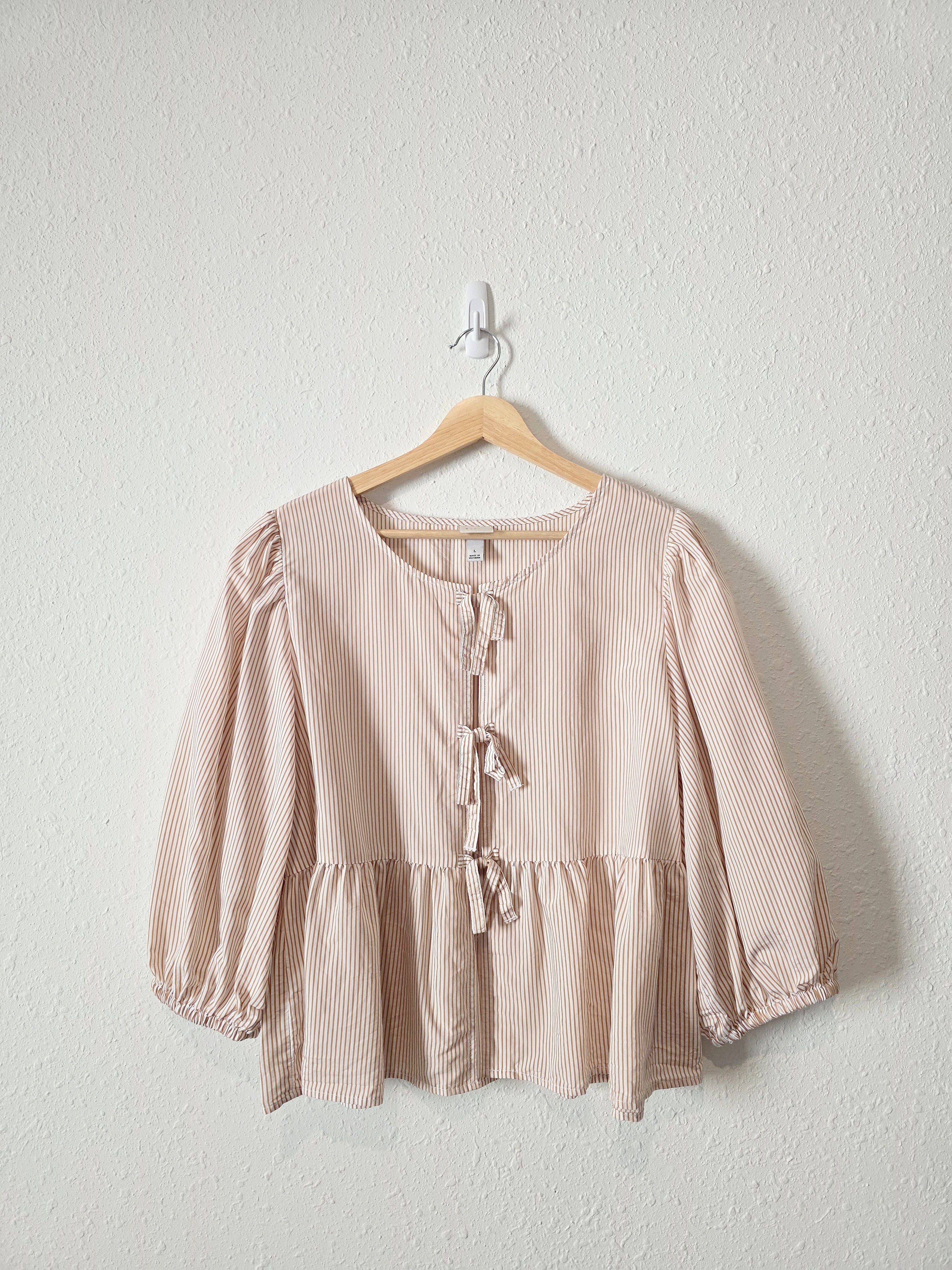 Striped Tie Front Babydoll Top (L)