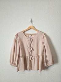 Striped Tie Front Babydoll Top (L)