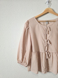 Striped Tie Front Babydoll Top (L)