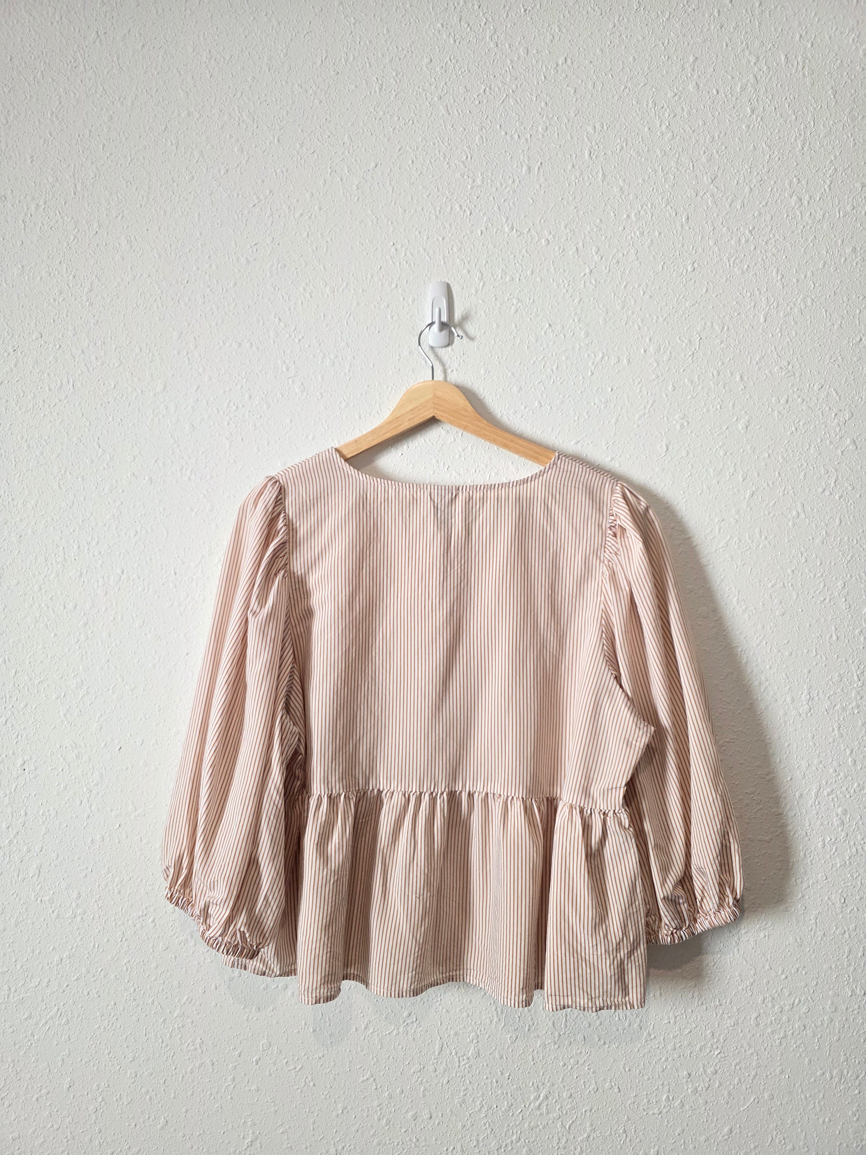 Striped Tie Front Babydoll Top (L)