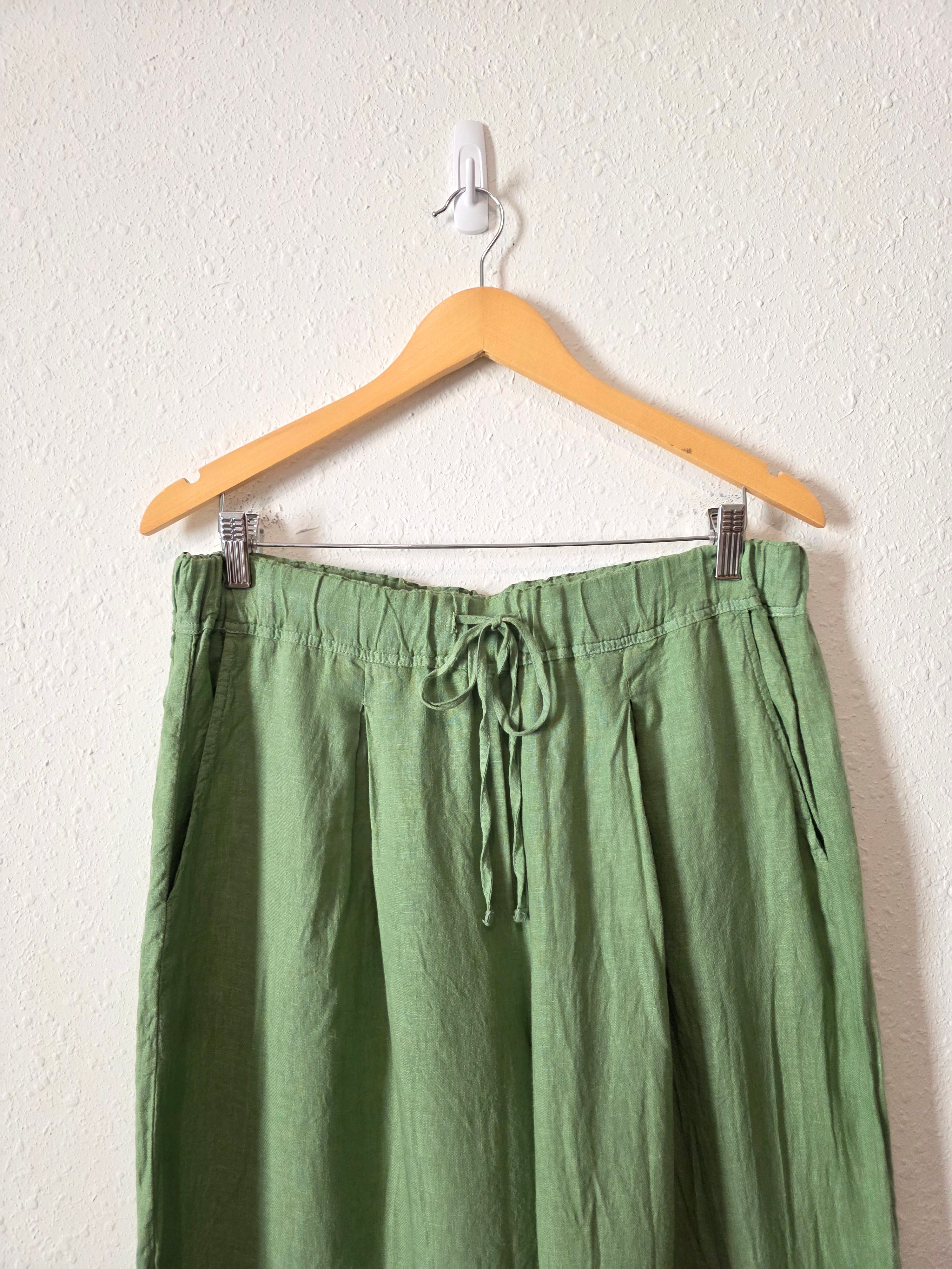 Green Wide Leg Linen Pants (M)