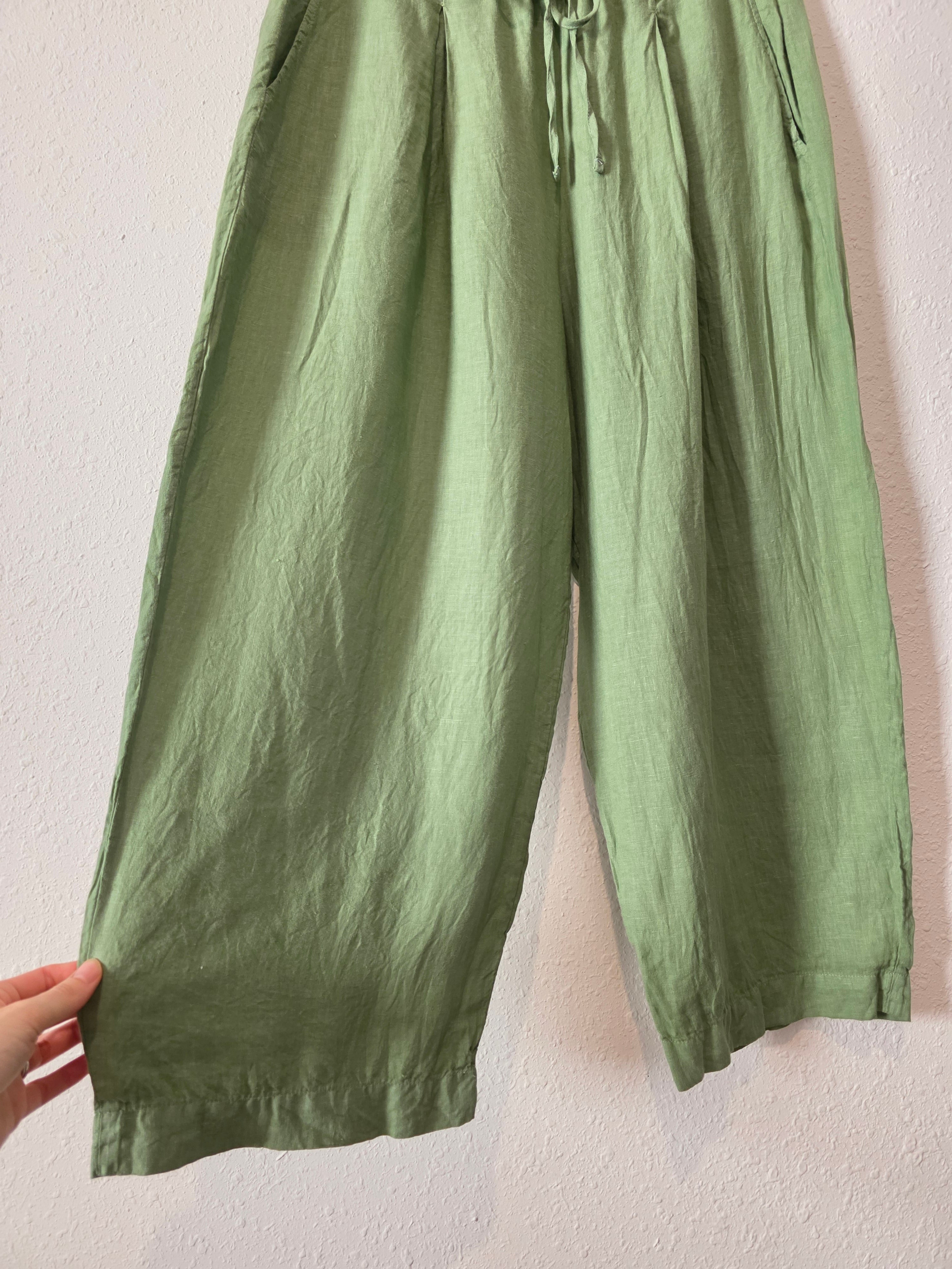 Green Wide Leg Linen Pants (M)