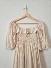 NEW Cotton Smocked Puff Sleeve Dress (S)