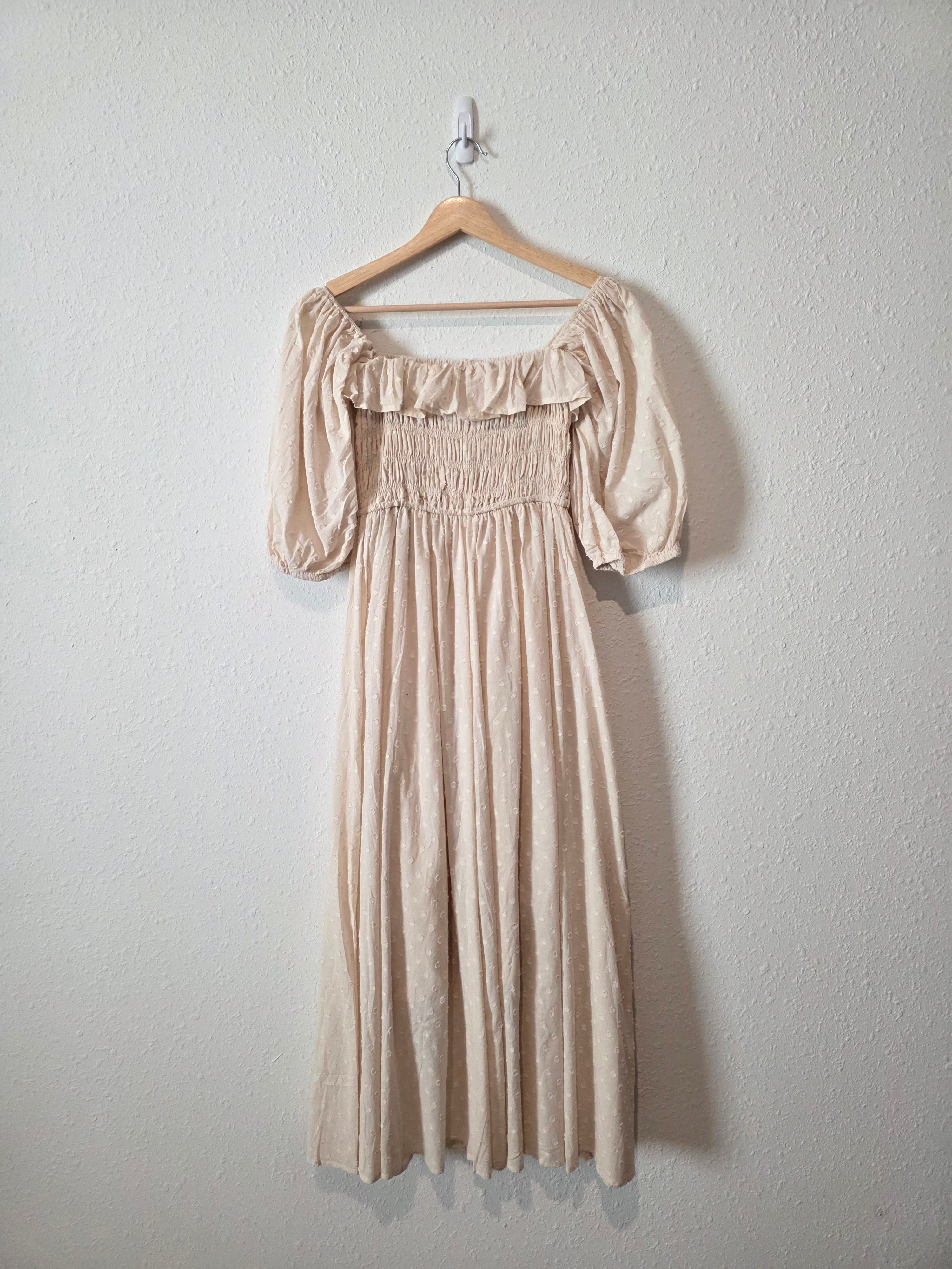 NEW Cotton Smocked Puff Sleeve Dress (S)