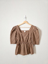Gingham Puff Sleeve Top (XS)