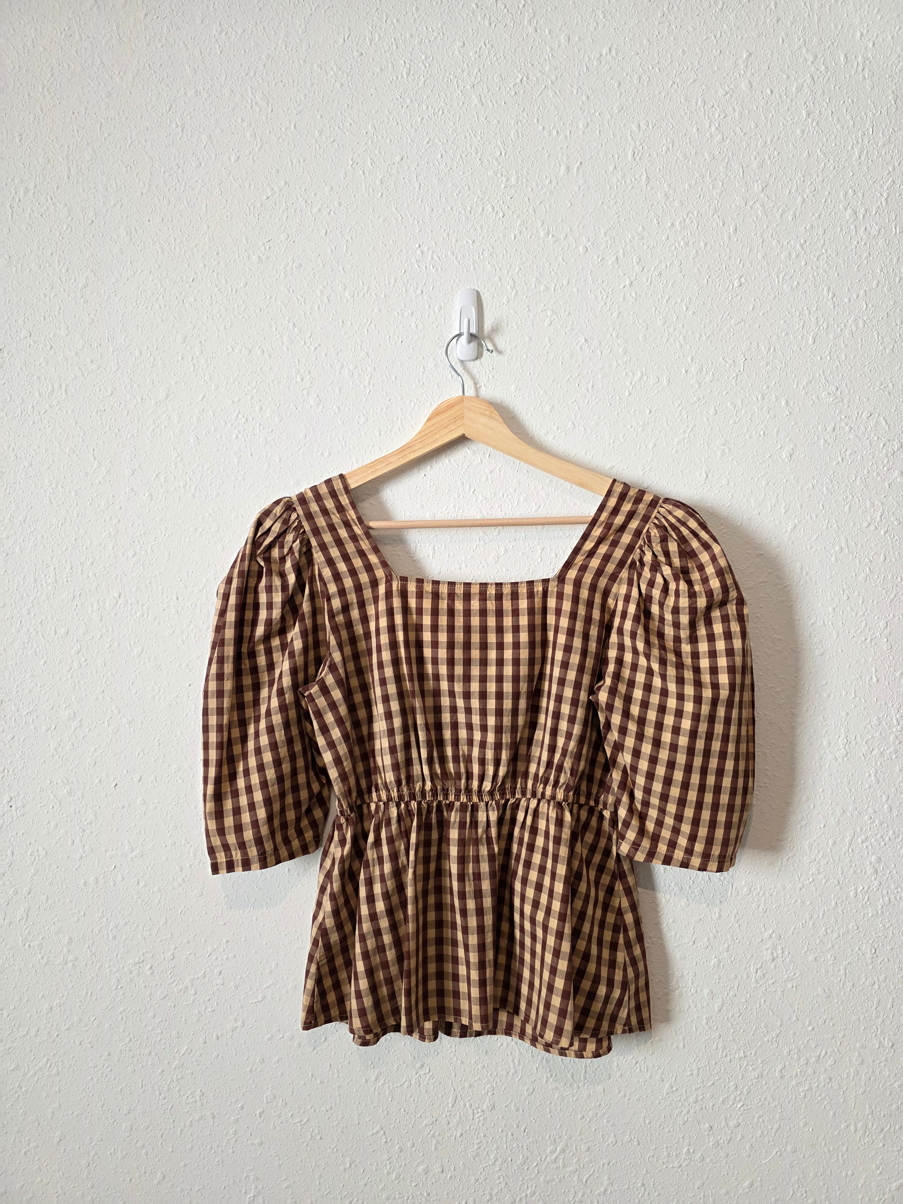 Gingham Puff Sleeve Top (XS)