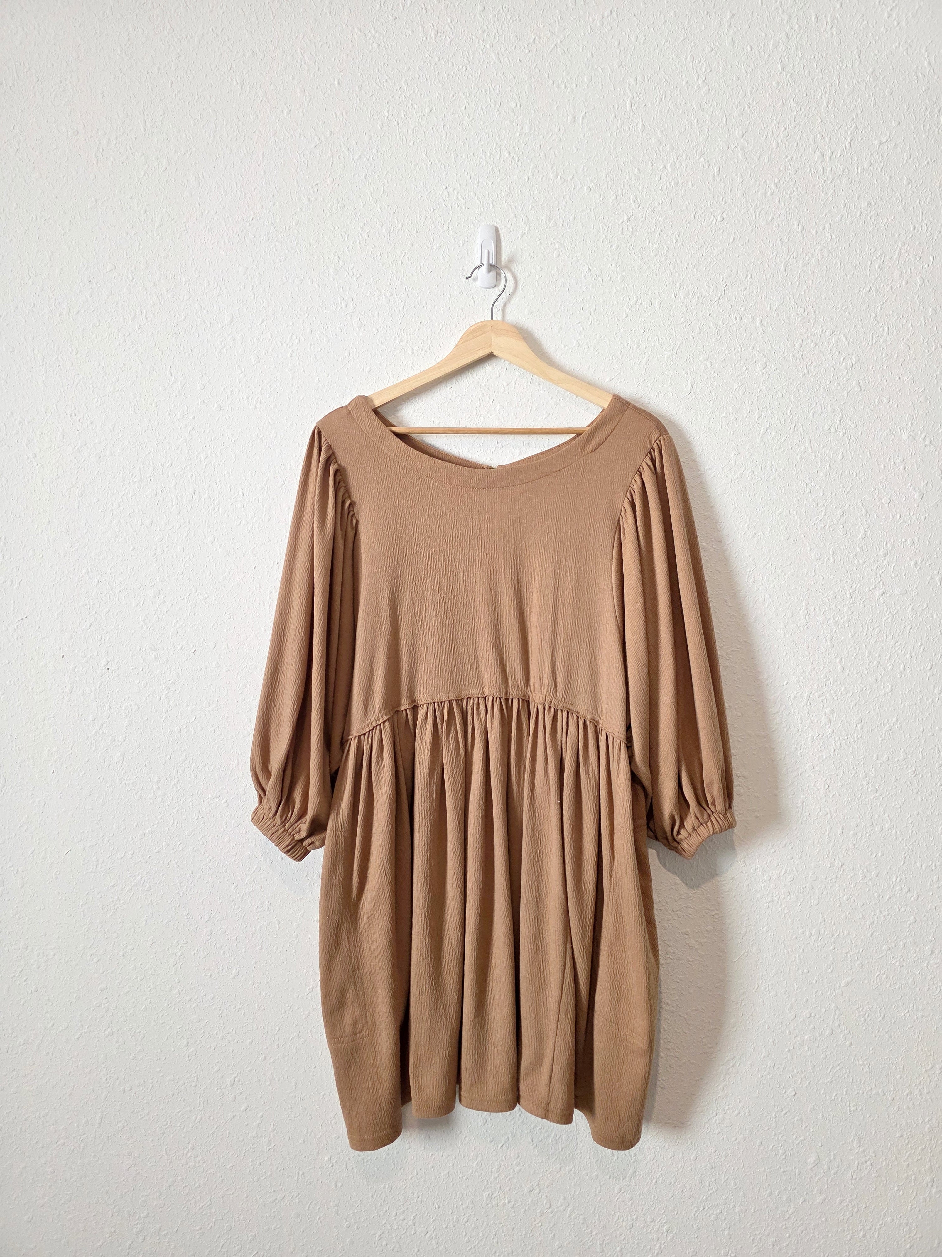 Brown Puff Sleeve Babydoll Dress (S)