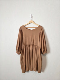 Brown Puff Sleeve Babydoll Dress (S)