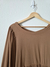Brown Puff Sleeve Babydoll Dress (S)