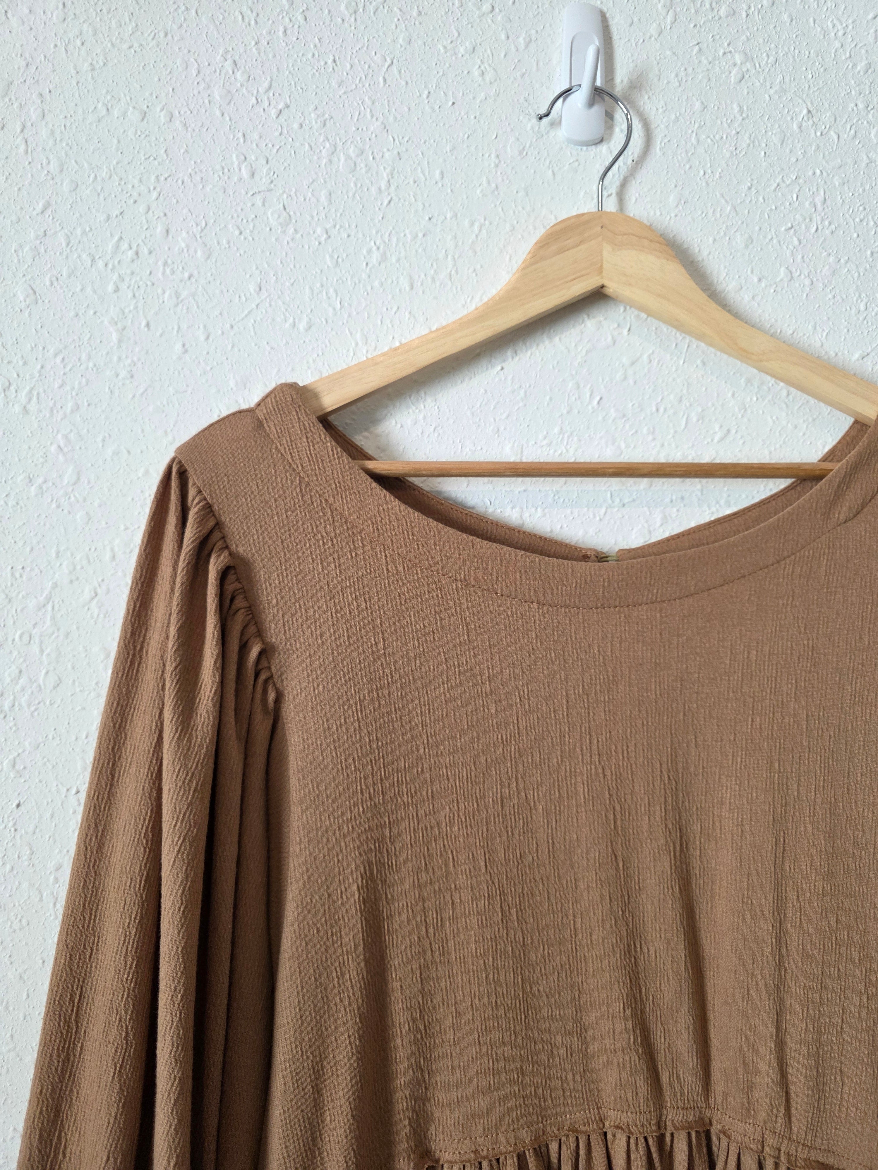 Brown Puff Sleeve Babydoll Dress (S)