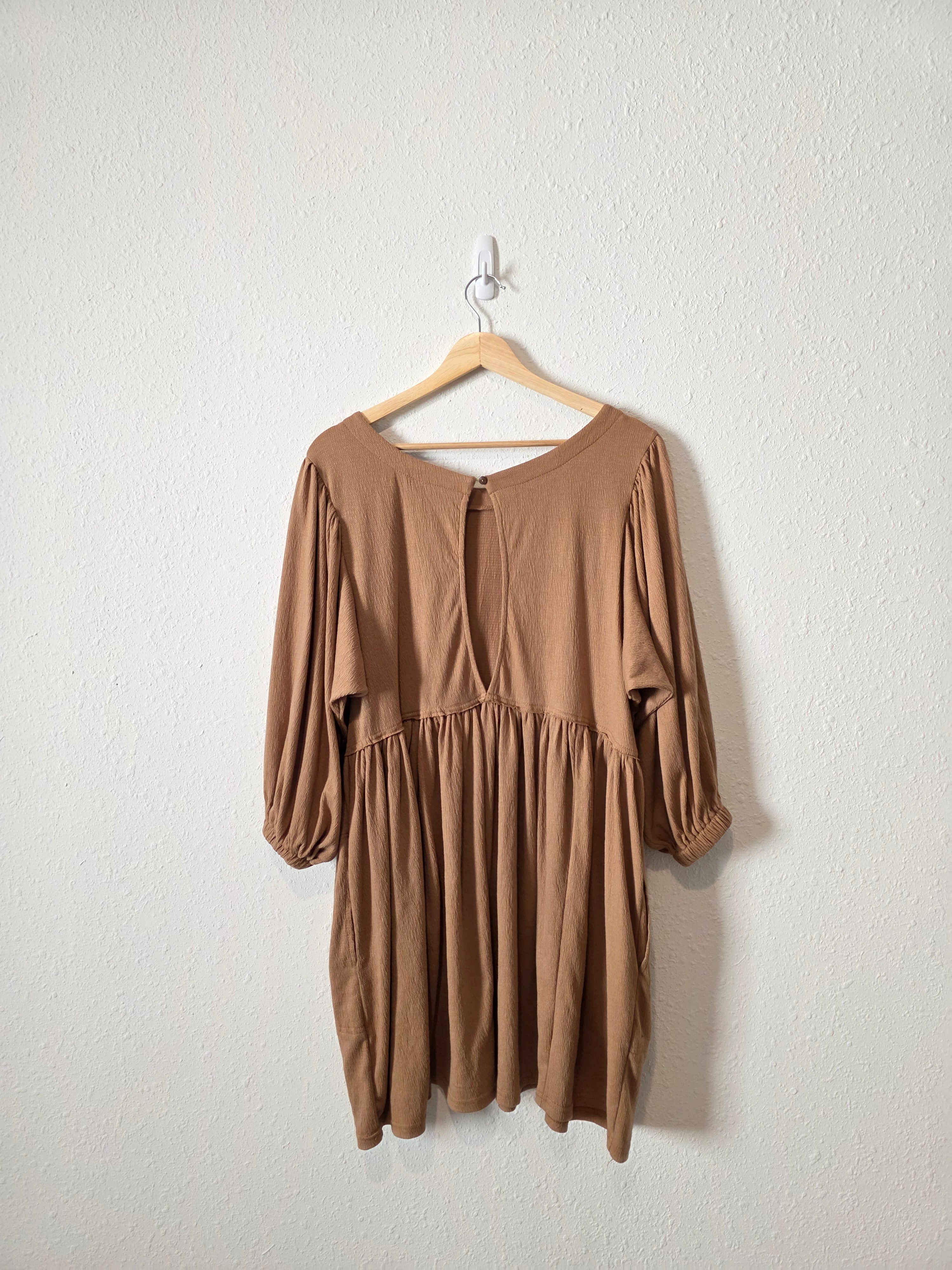 Brown Puff Sleeve Babydoll Dress (S)