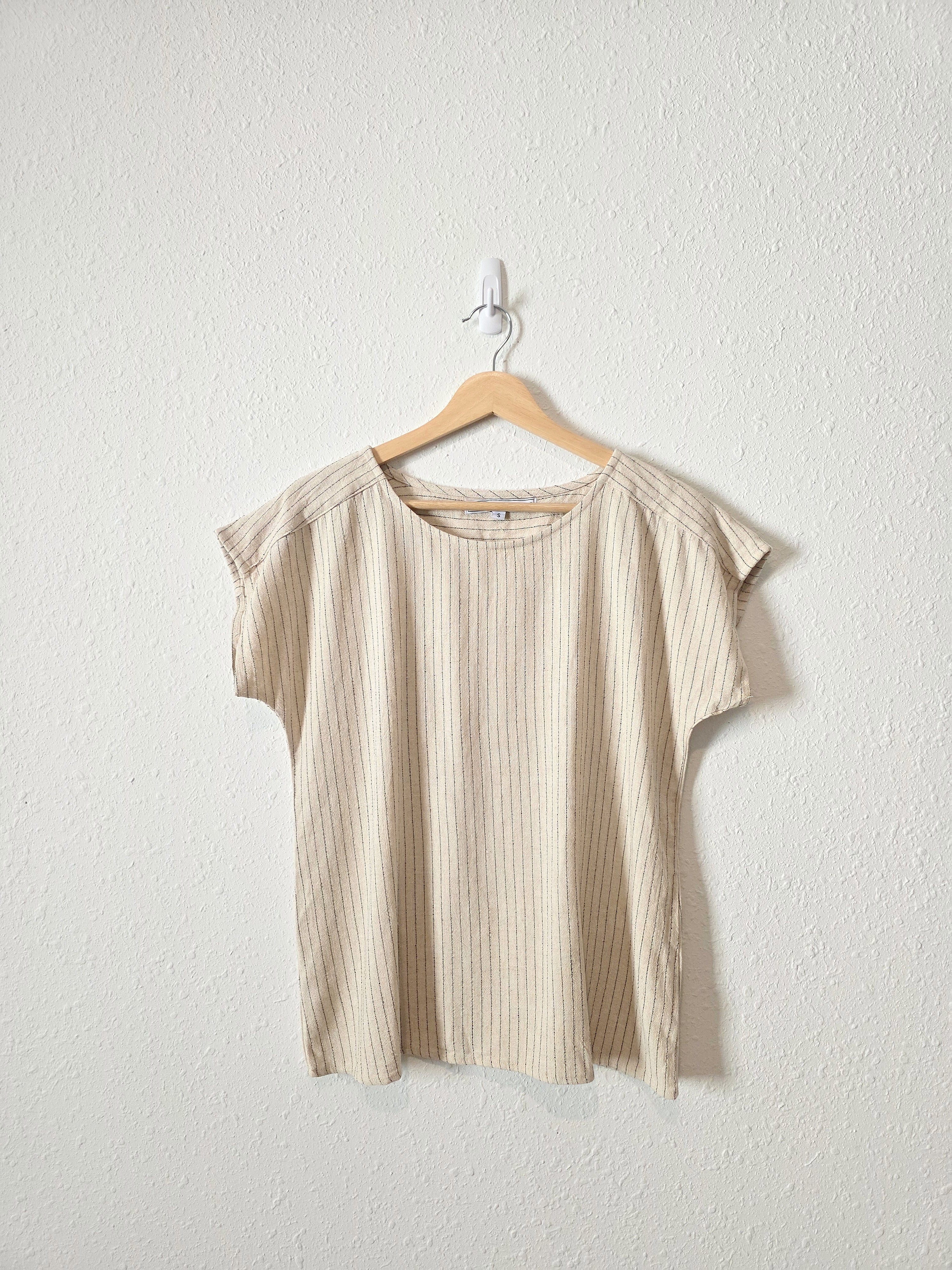 Linen Blend Striped Boxy Tee (S)