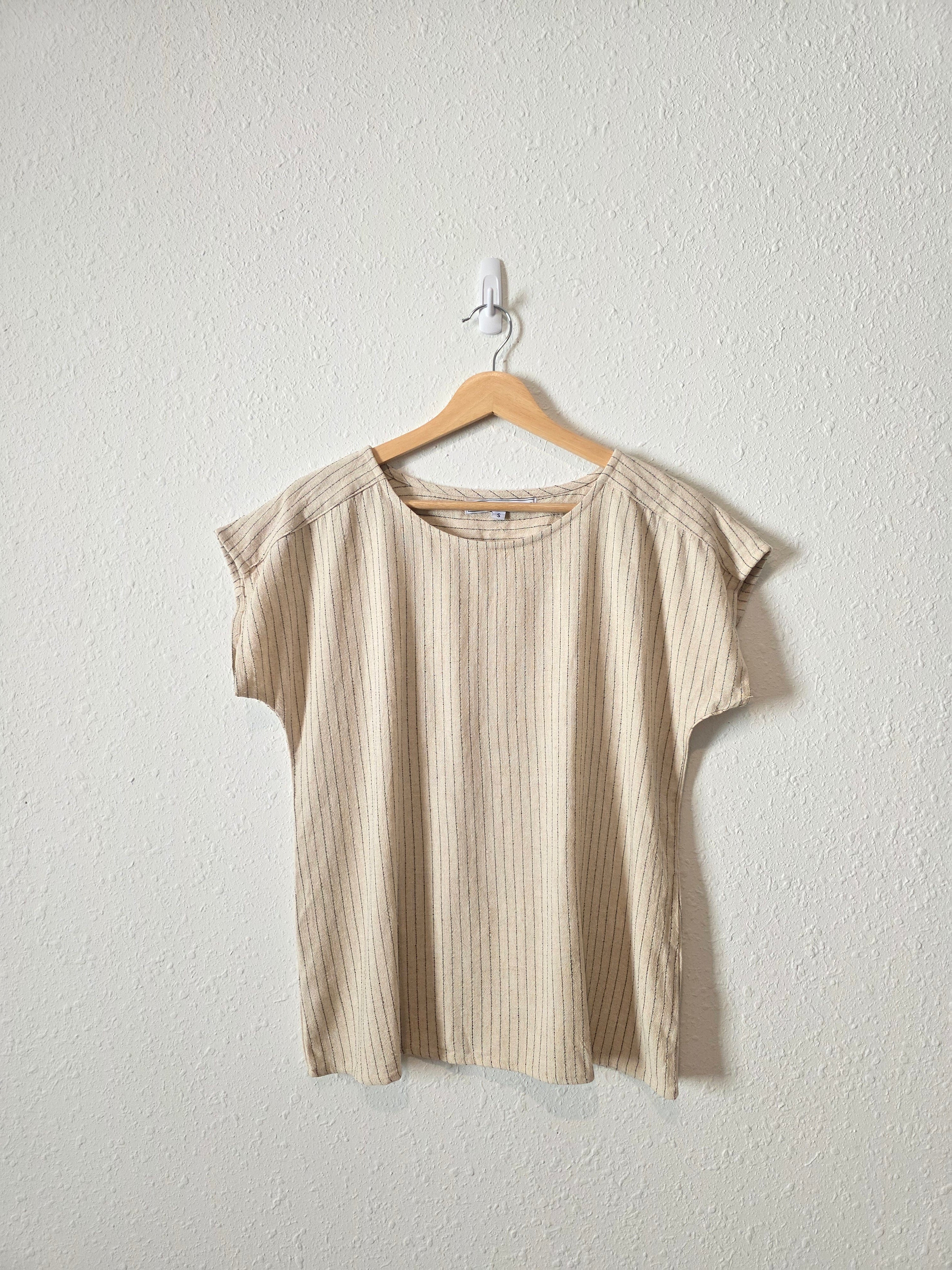 Linen Blend Striped Boxy Tee (S)
