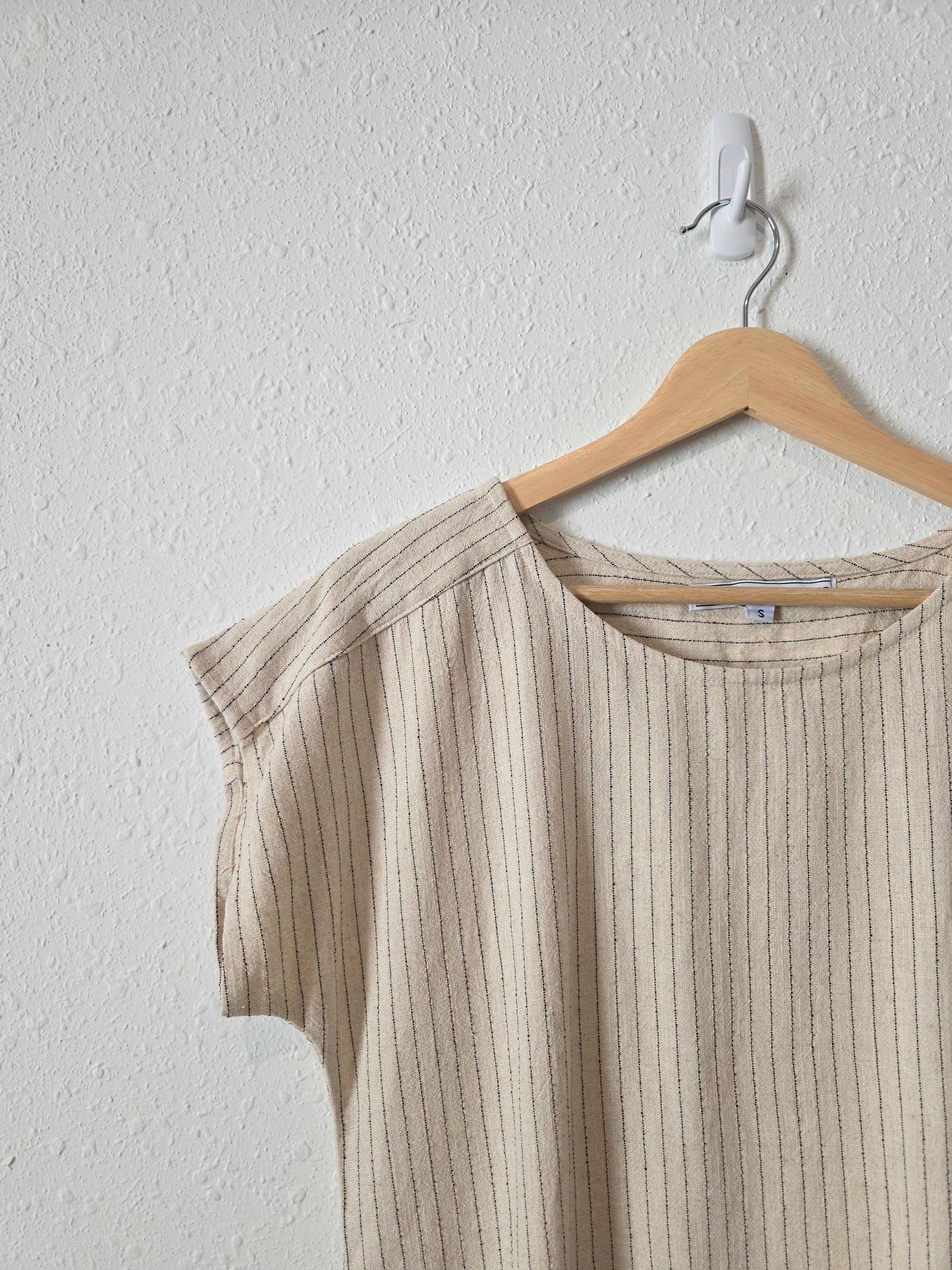 Linen Blend Striped Boxy Tee (S)