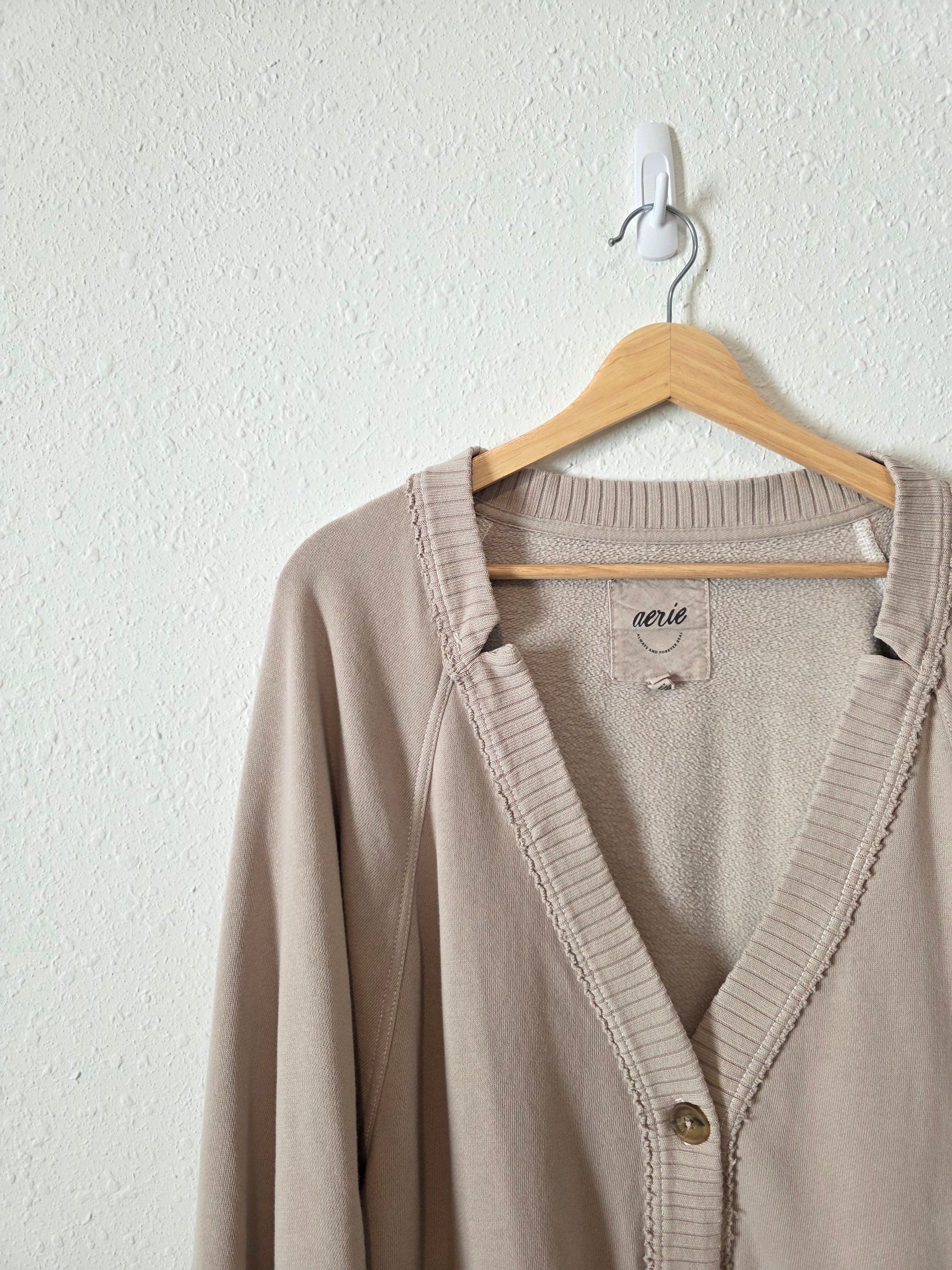 Aerie Taupe Fleece Cardigan (XXL)