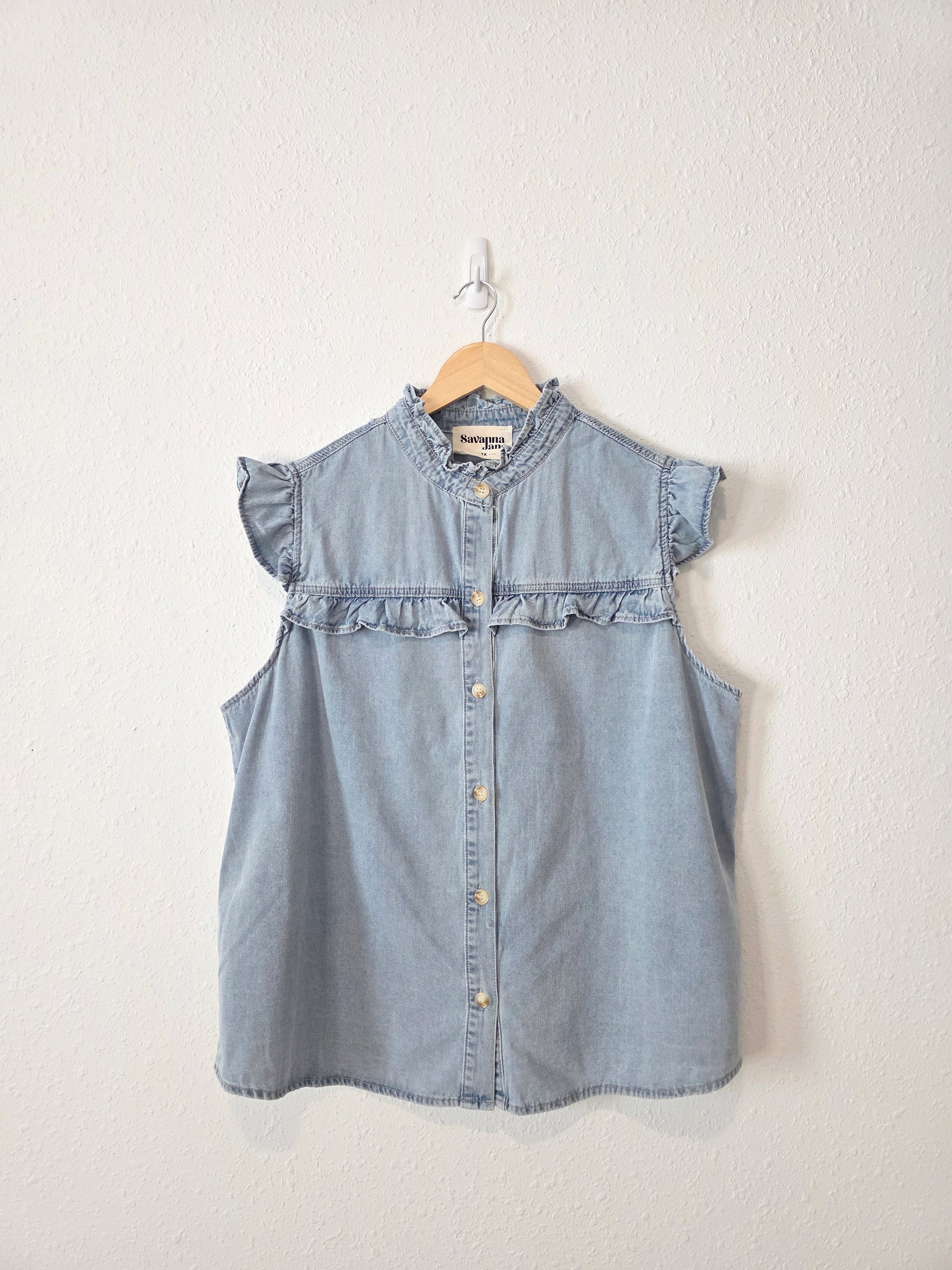 Savanna Jane Denim Button Up Top (1X)