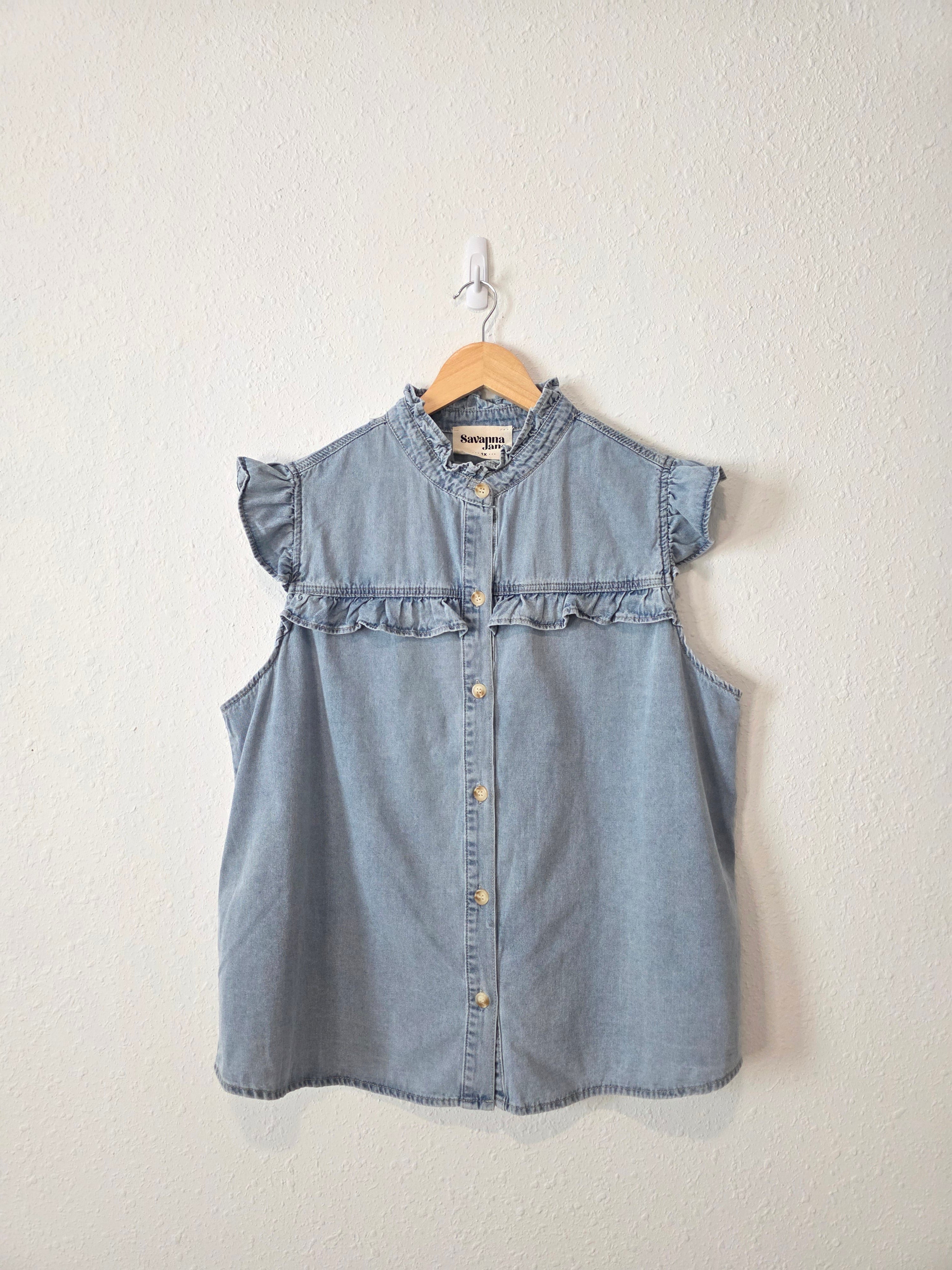 Savanna Jane Denim Button Up Top (1X)