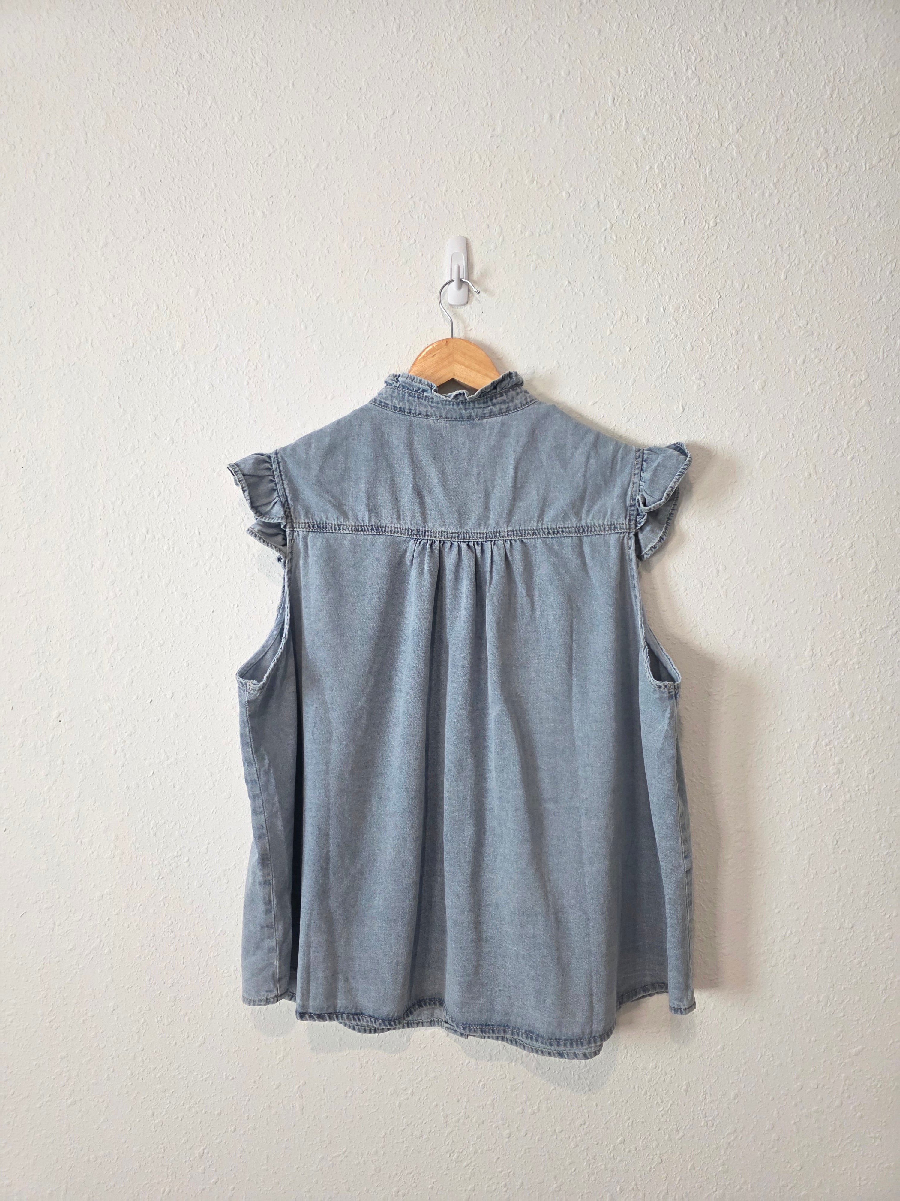 Savanna Jane Denim Button Up Top (1X)