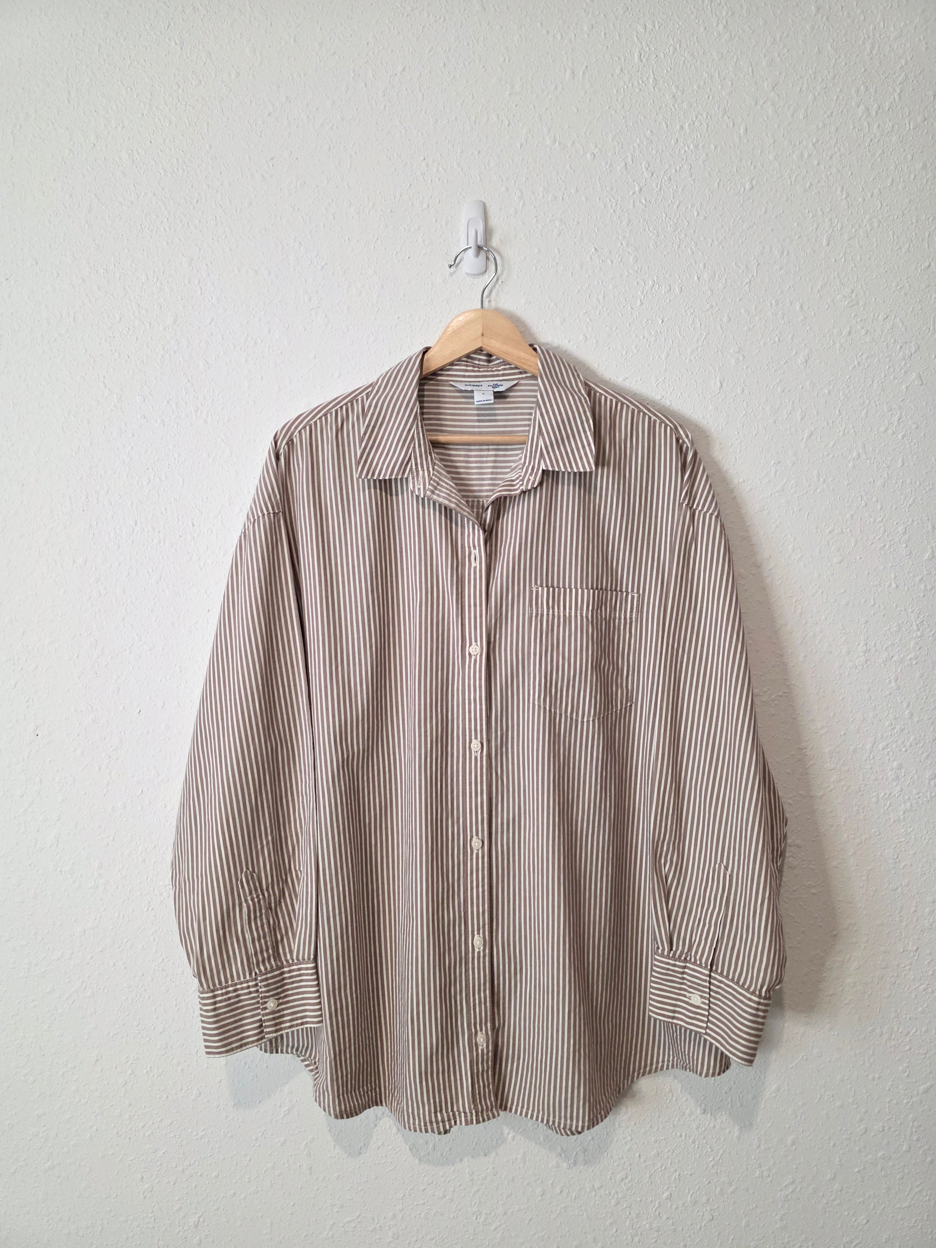 Neutral Striped Boyfriend Shirt (L)